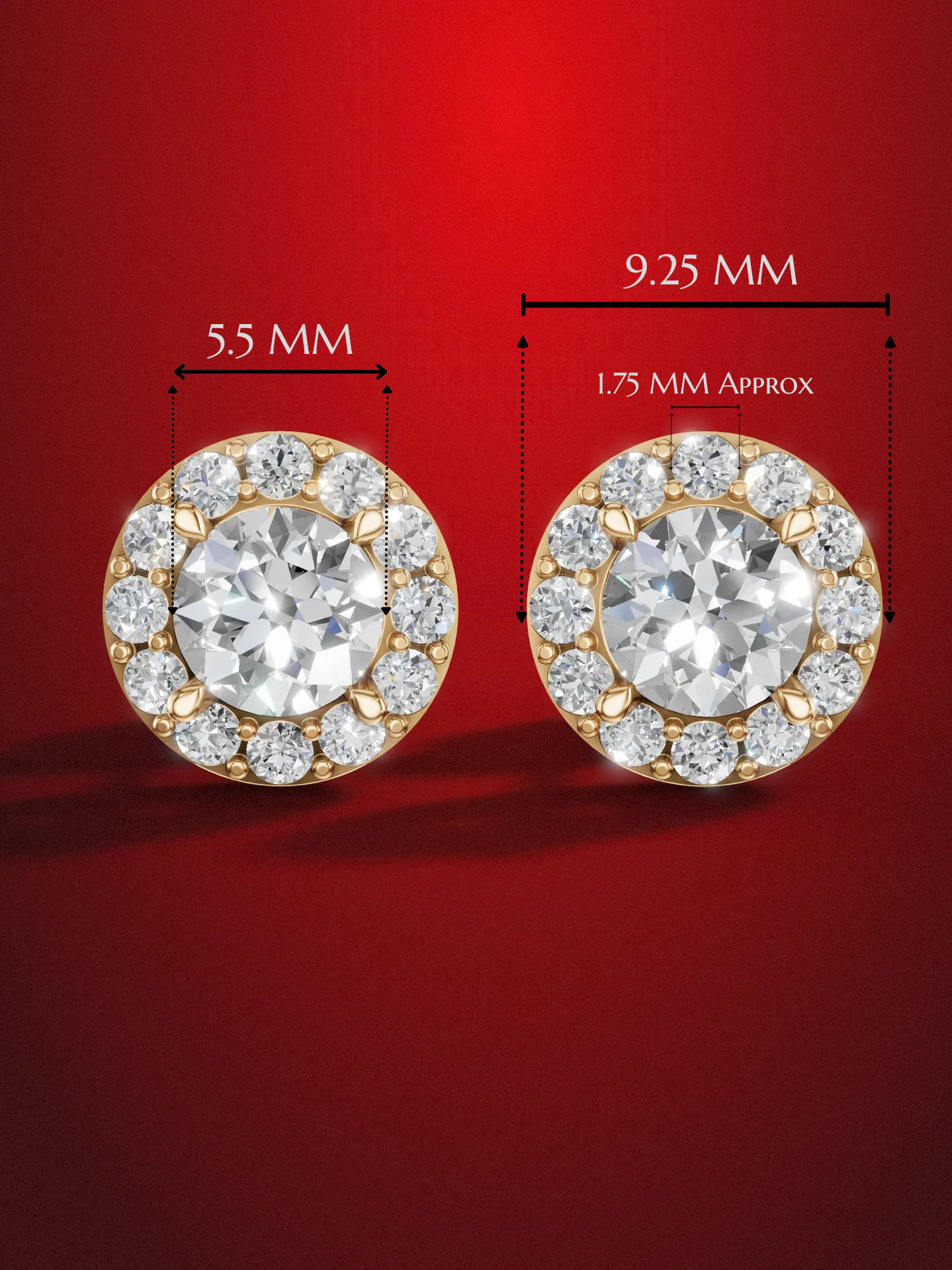 Moissanite stud earrings Detailed specifications of 5. 5mm moissanite stud earrings - 925 sterling silver with gold plating