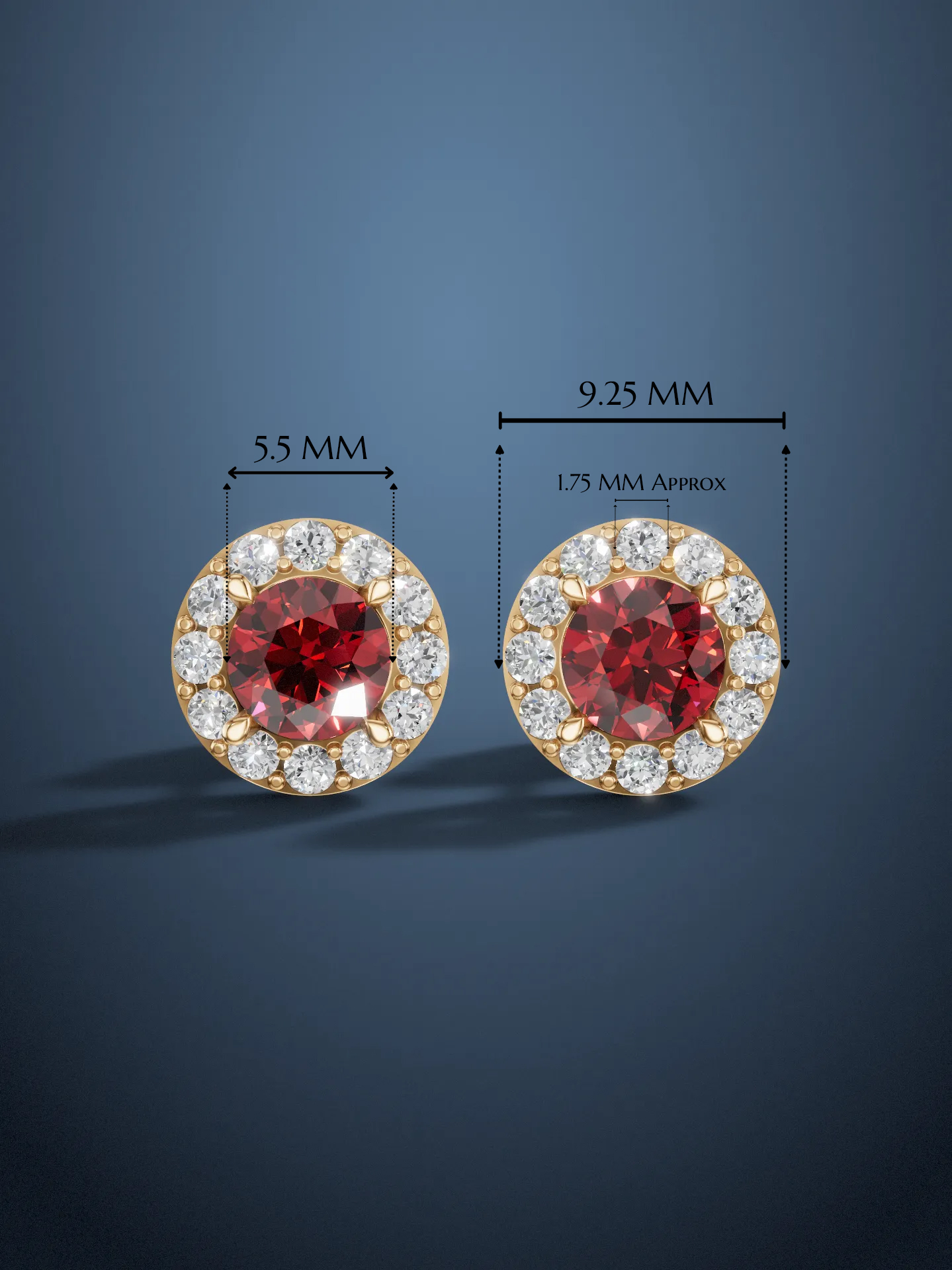 Ruby halo stud earrings size dimensions