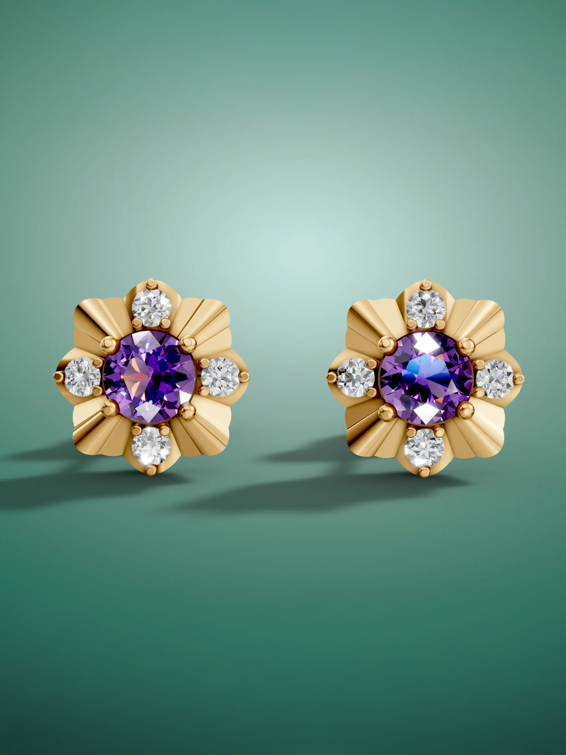 Golden twilight amethyst studs - gold plated
