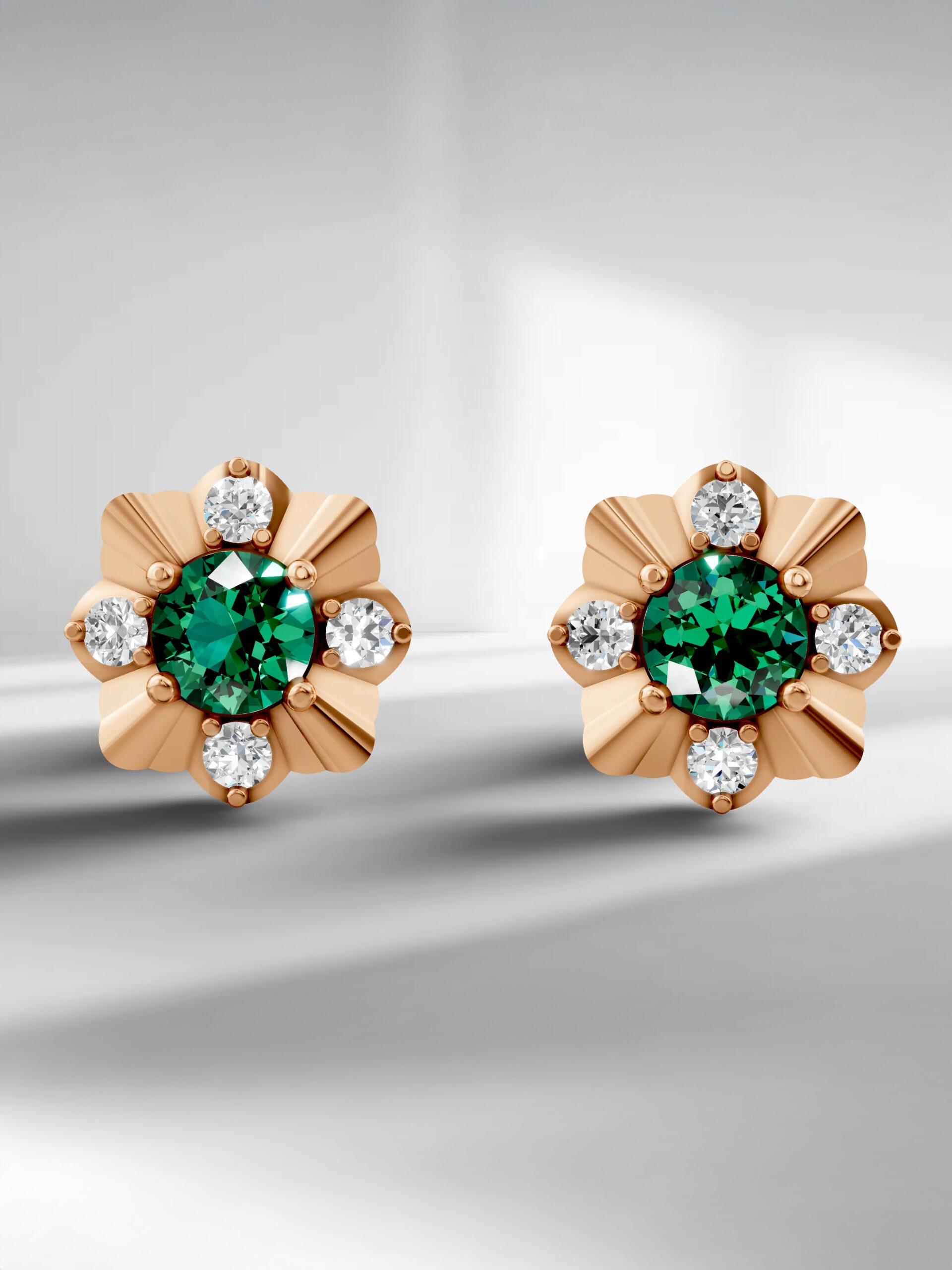 Midnight orchid emerald studs - rose gold plated