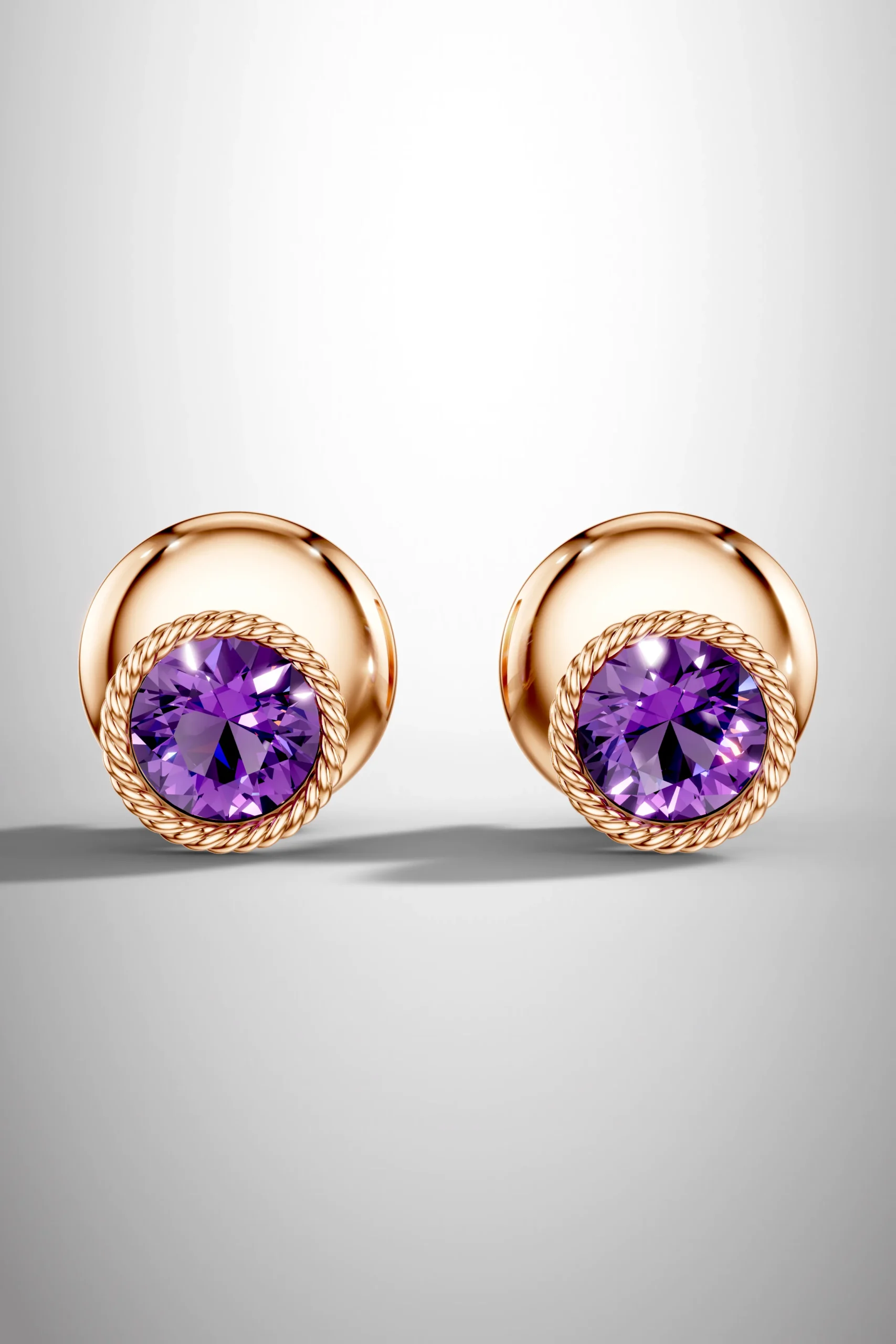 Midnight orchid rope amethyst halo earrings - rose gold plated