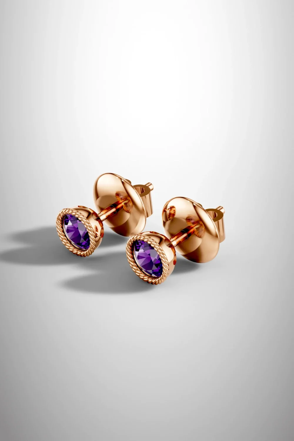 Midnight orchid rope amethyst halo earrings - rose gold plated