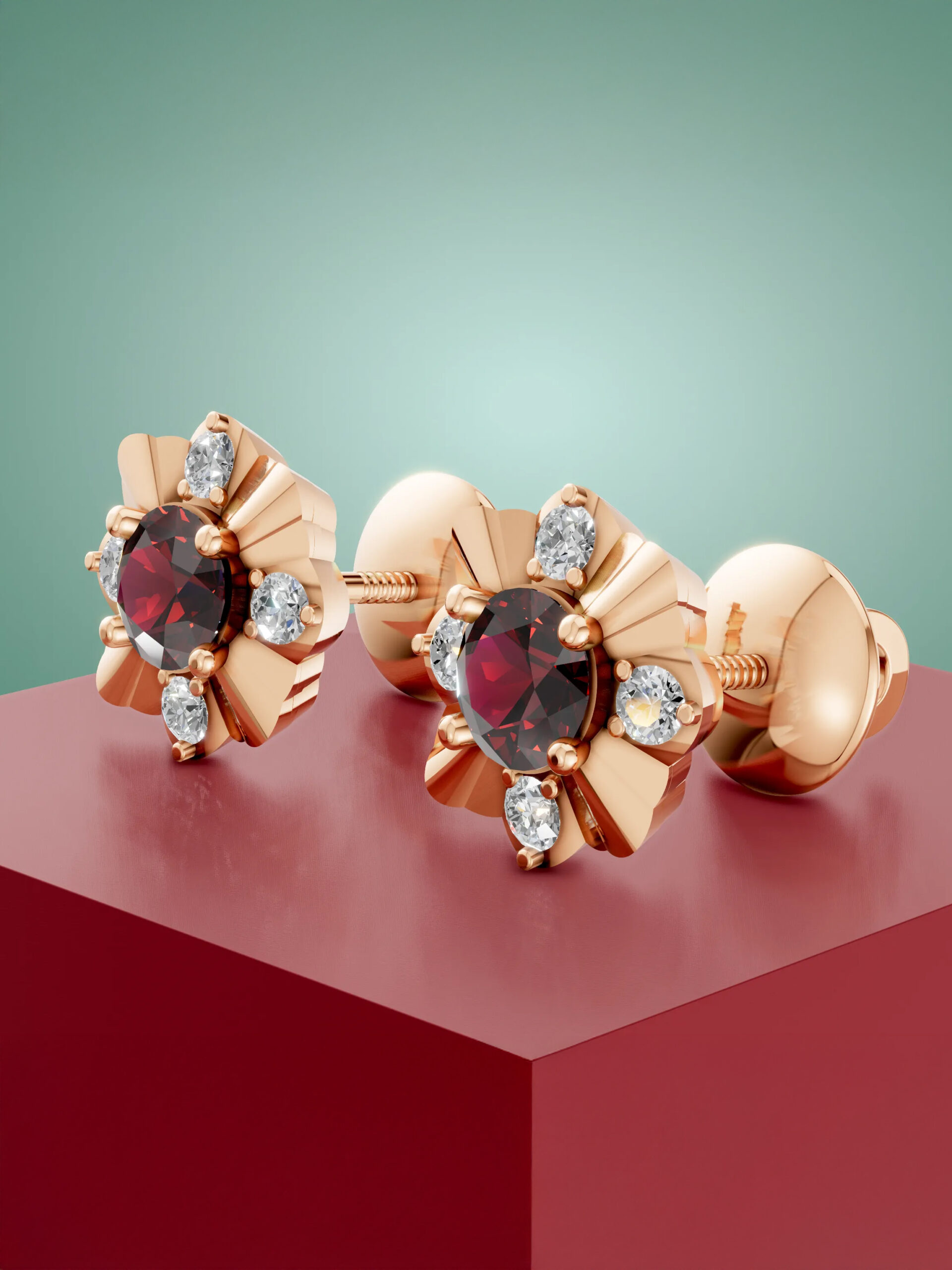 Midnight orchid garnet studs