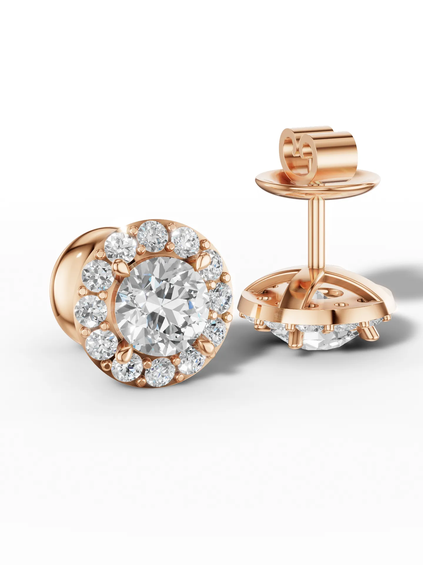 Moissanite stud earrings Side view of rose gold moissanite stud earrings | 925 sterling silver with 18k plating