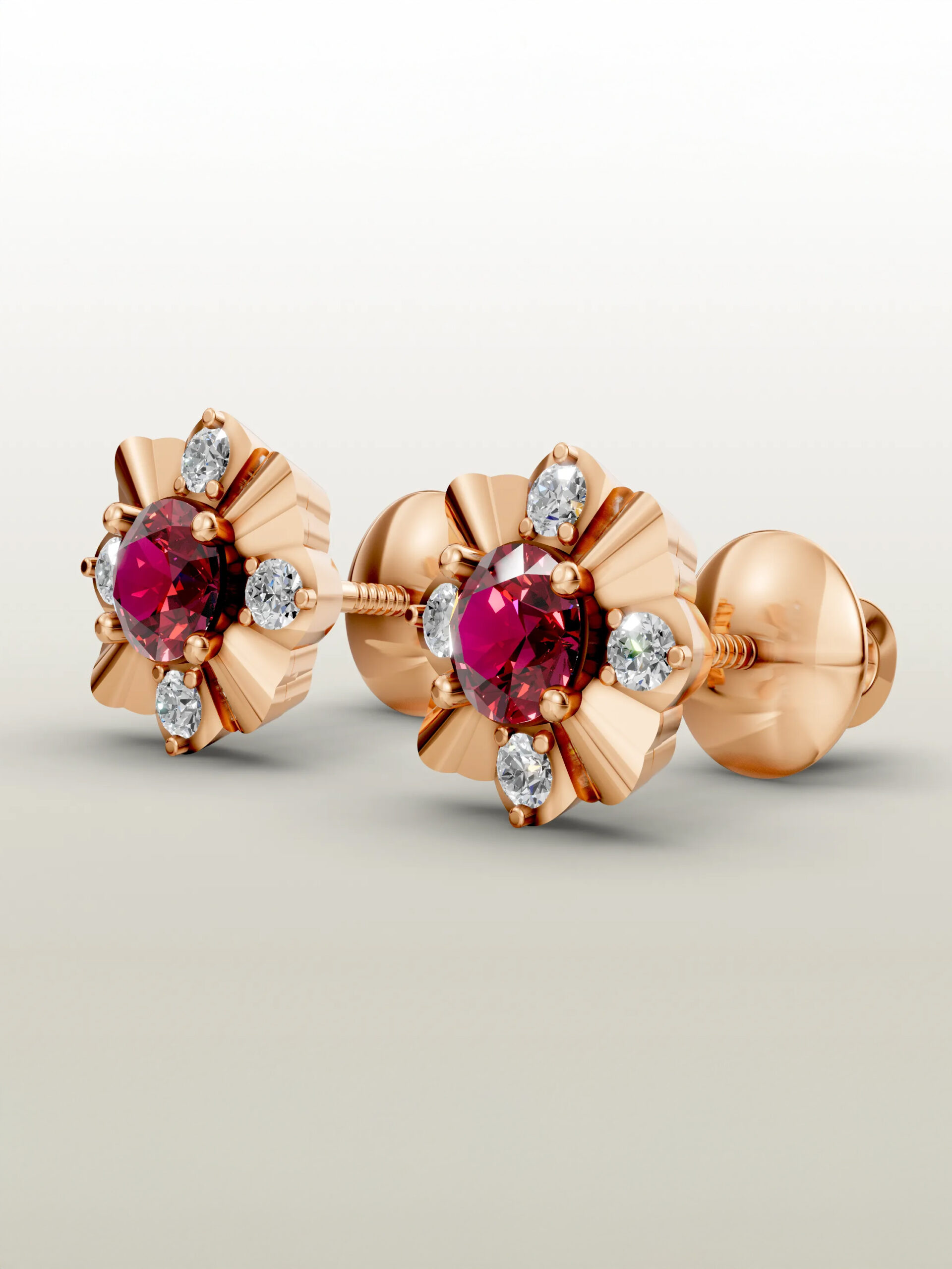 Ruby flower stud earrings Midnight orchid ruby studs - rose gold plated