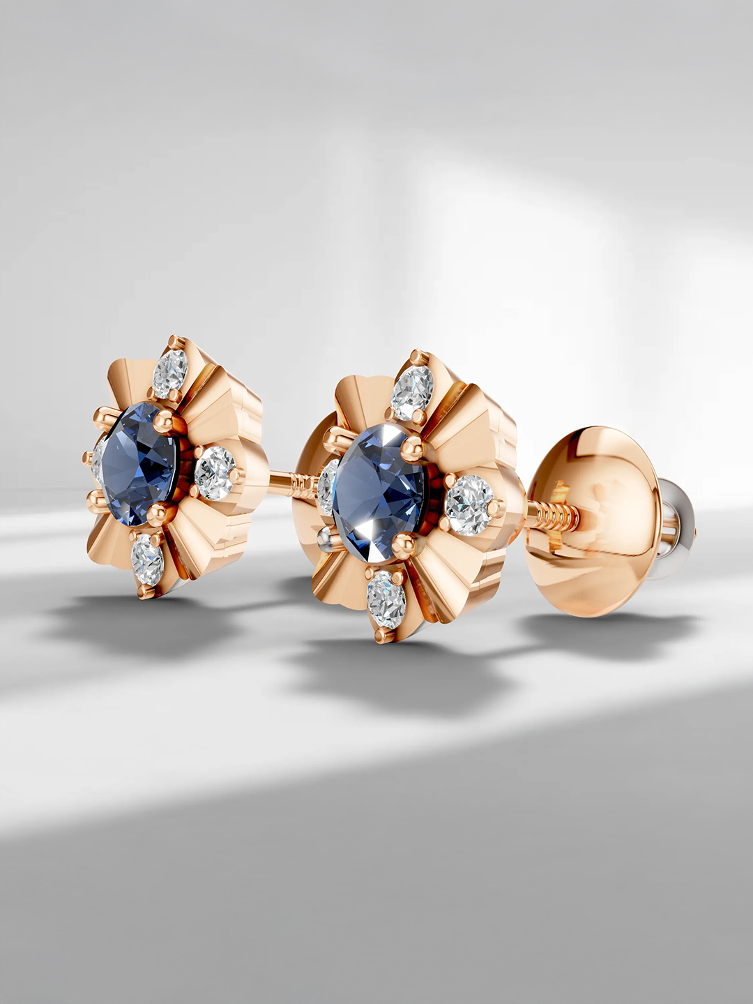 Rose elegance sapphire studs - rose gold & white gold plated