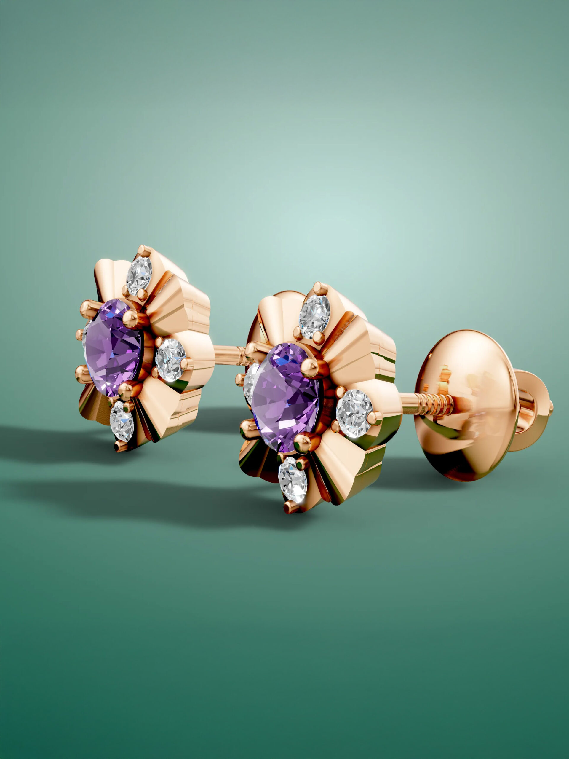 Midnight orchid amethyst studs - rose gold plated