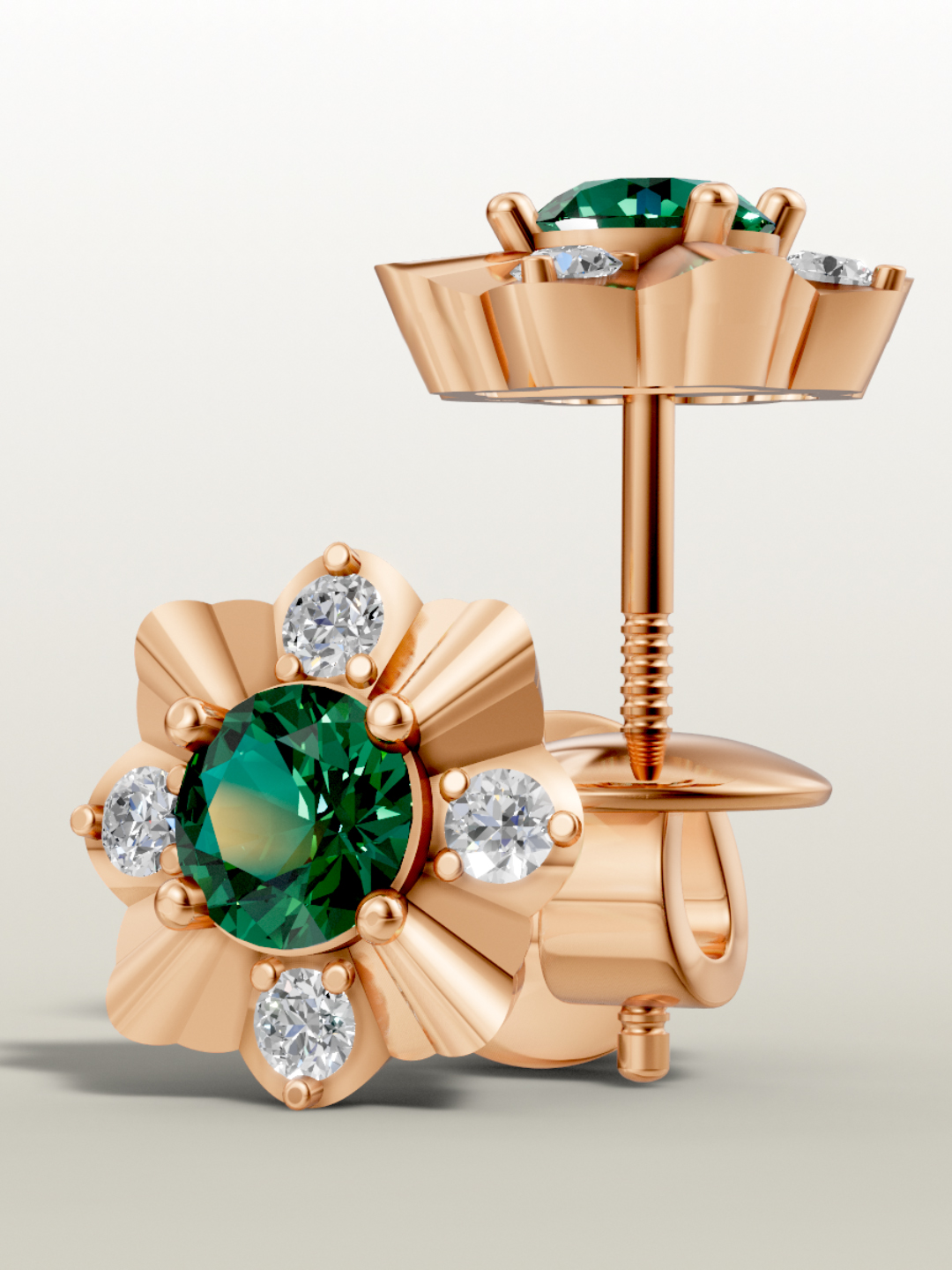 Midnight orchid emerald studs - rose gold plated