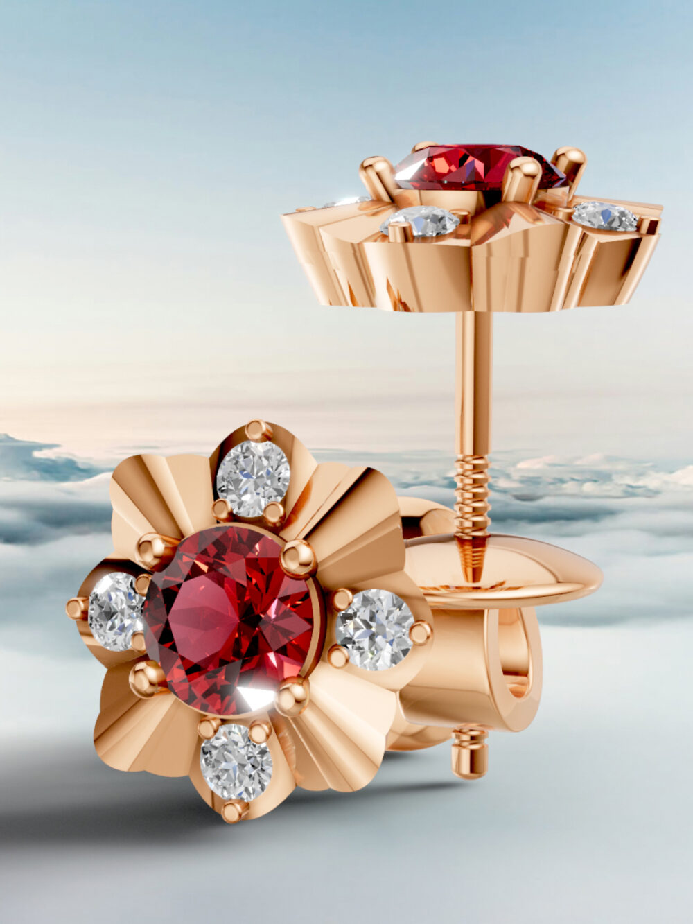 Midnight orchid ruby studs - rose gold plated