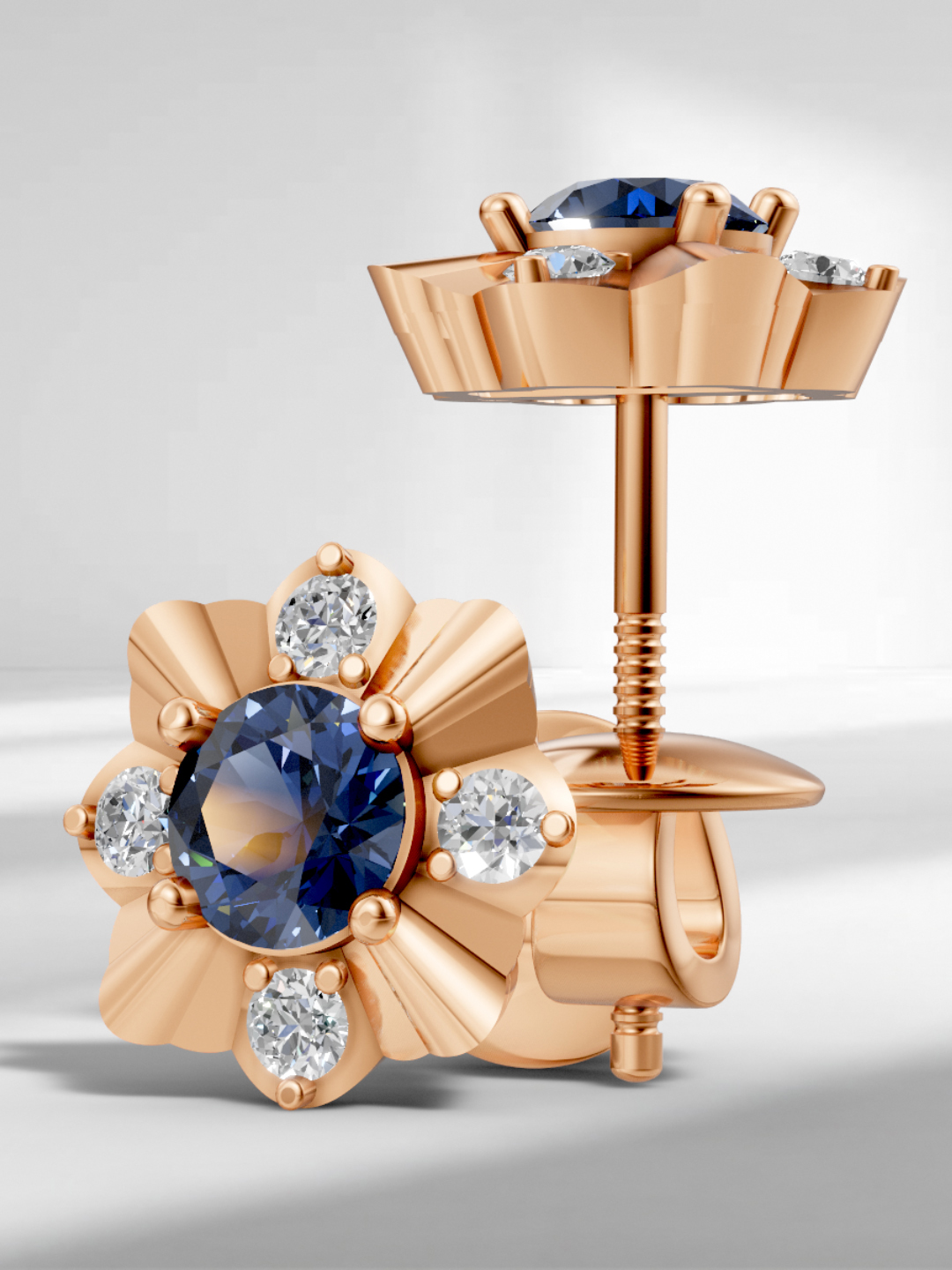 Rose elegance sapphire studs - rose gold & white gold plated
