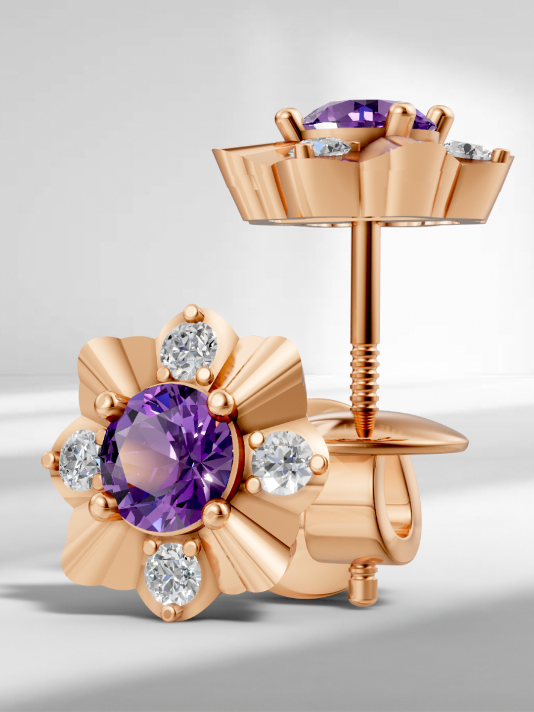 Midnight orchid amethyst studs - rose gold plated