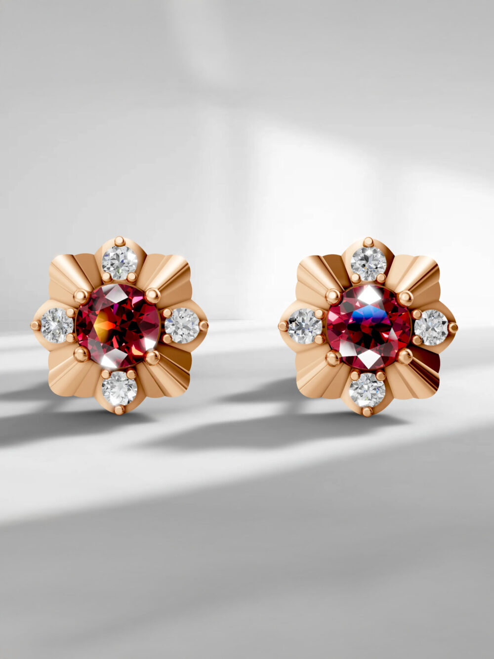 Midnight orchid ruby studs - rose gold plated