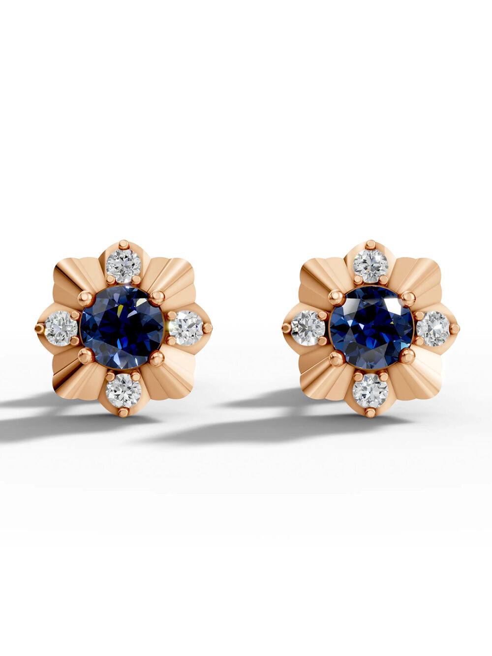 Rose elegance sapphire studs - rose gold & white gold plated
