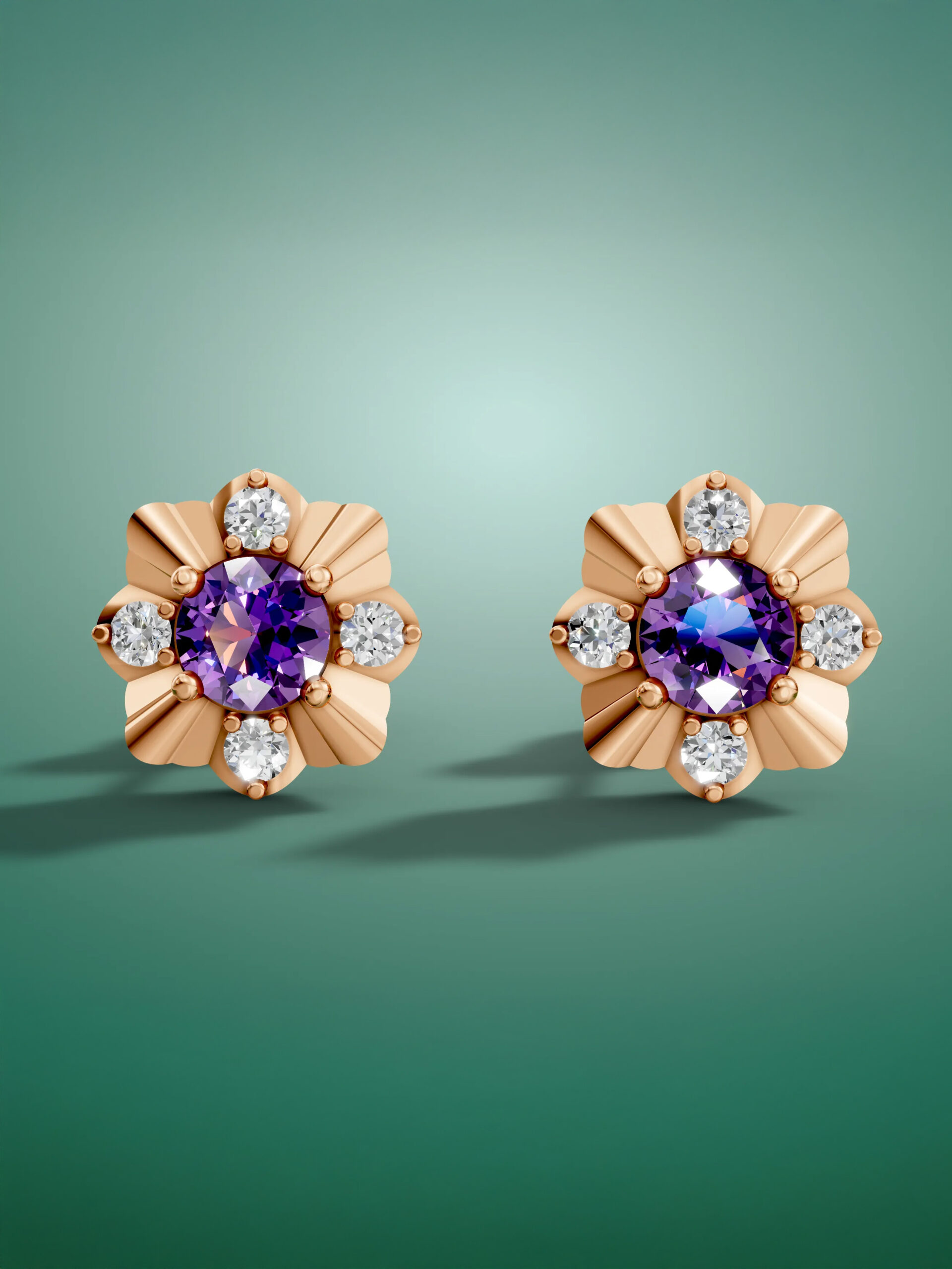 Midnight orchid amethyst studs - rose gold plated