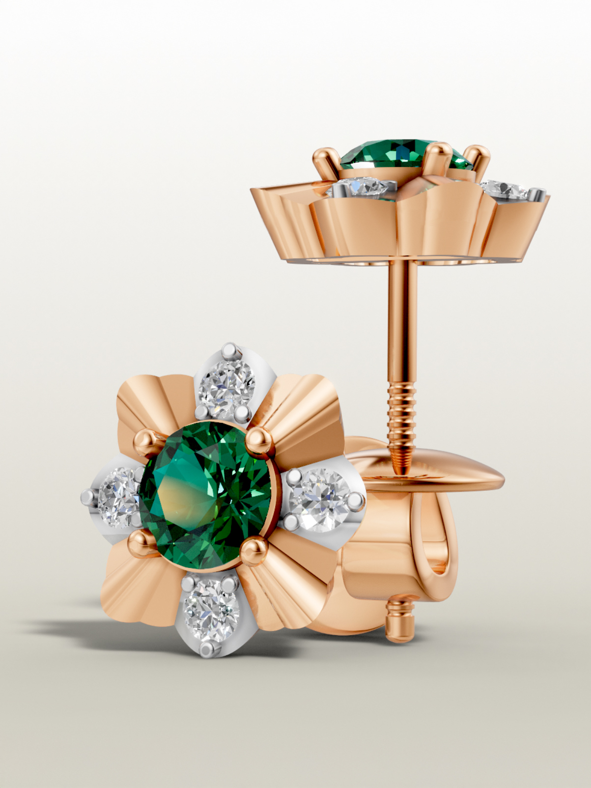 Sunlit grace emerald studs - white gold & rose gold plated