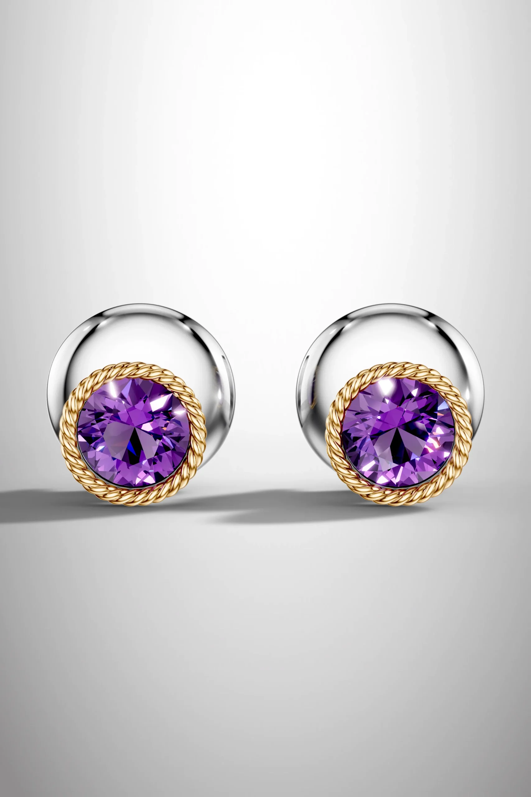Classic petal rope amethyst halo earrings - white gold & gold plated