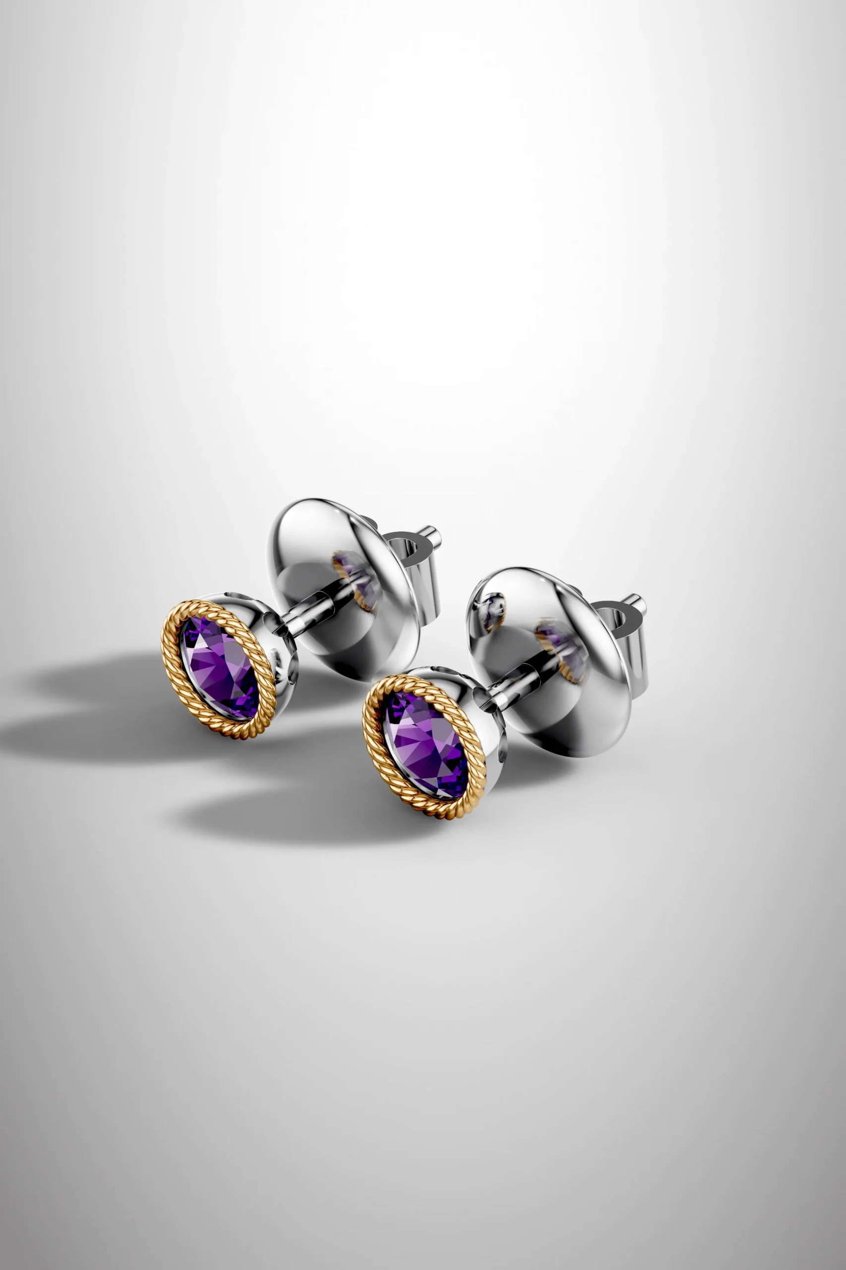 Classic petal rope amethyst halo earrings - white gold & gold plated