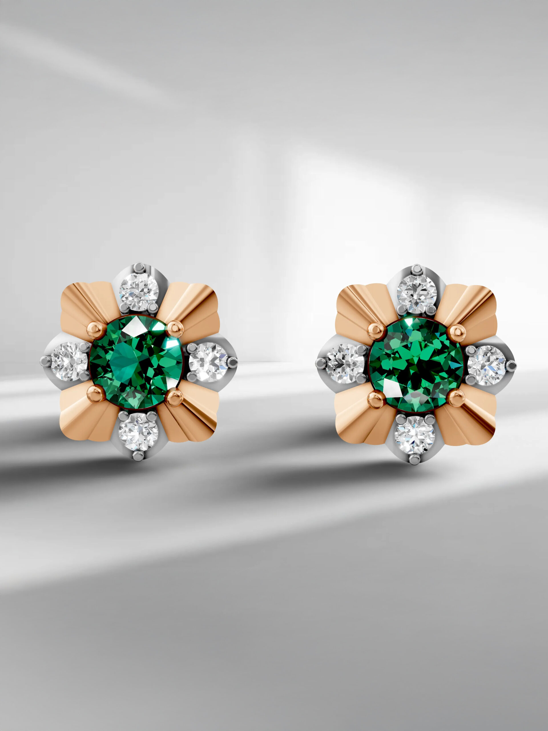 Sunlit grace emerald studs - white gold & rose gold plated