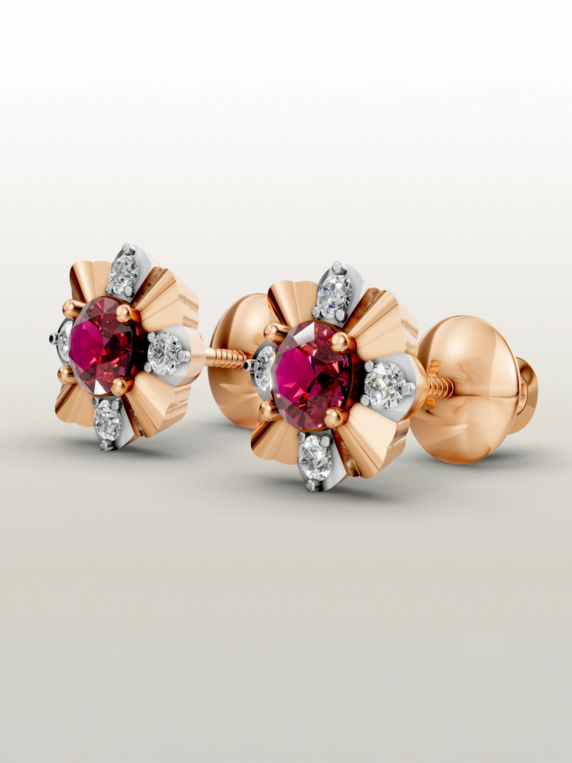 Ruby flower stud earrings Sunlit grace ruby studs - white gold & rose gold plated
