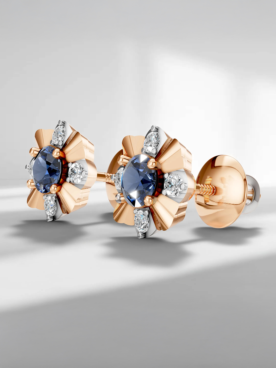 Sunlit grace sapphire studs - white gold & rose gold plated