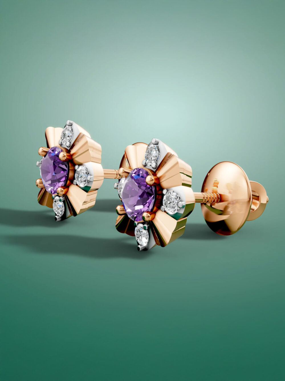 Sunlit grace amethyst studs - white gold & rose gold plated