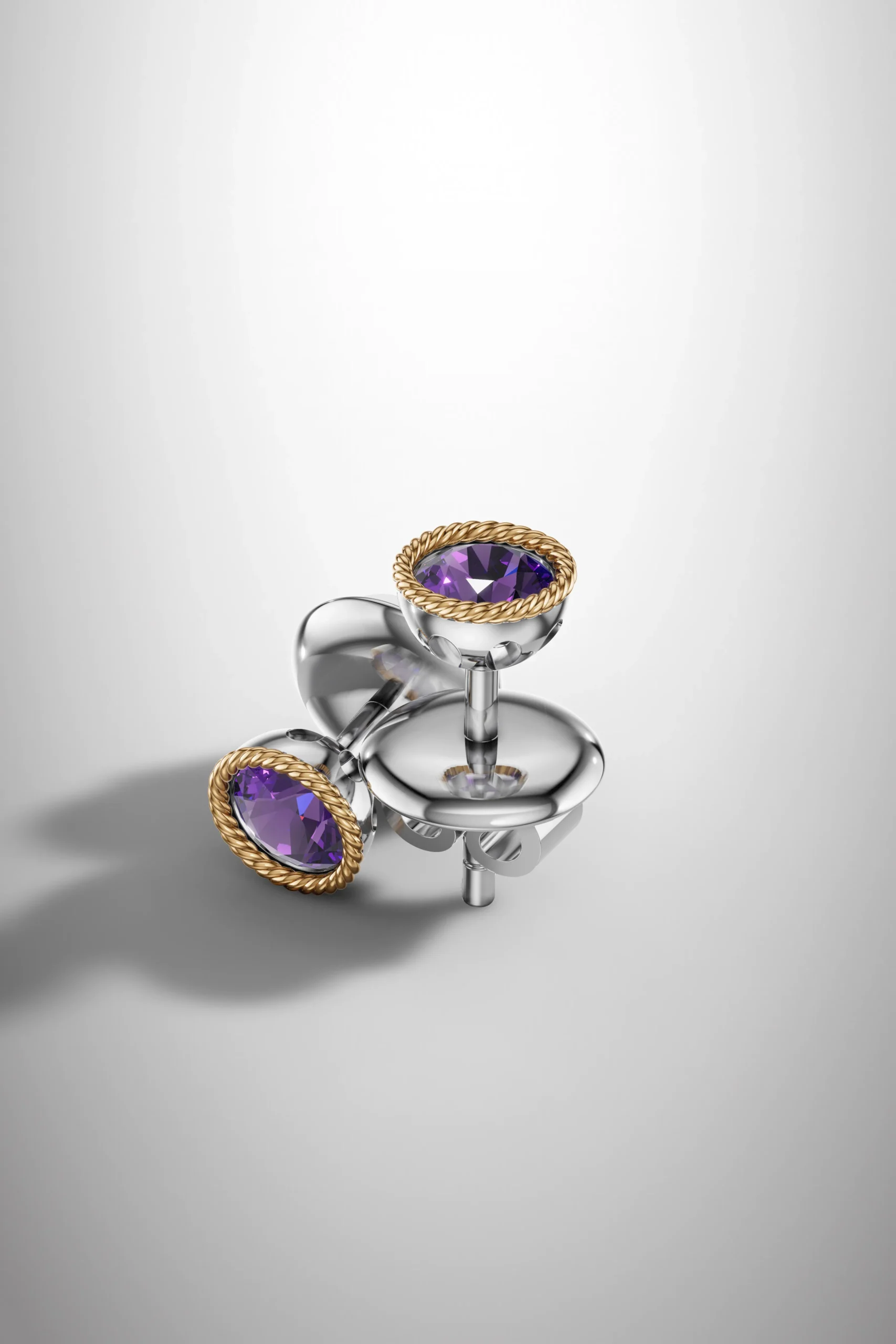 Classic petal rope amethyst halo earrings - white gold & gold plated