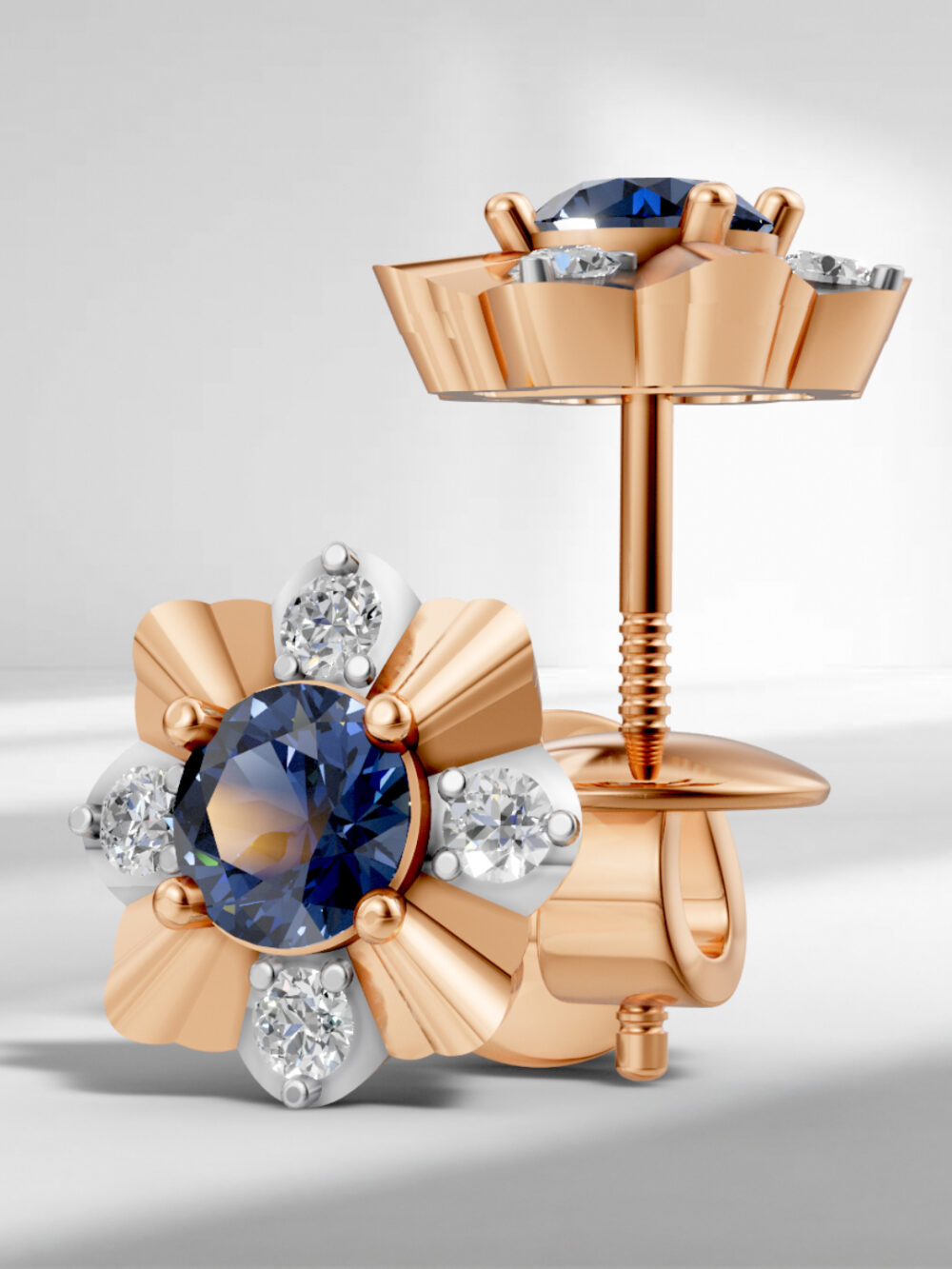 Sunlit grace sapphire studs - white gold & rose gold plated