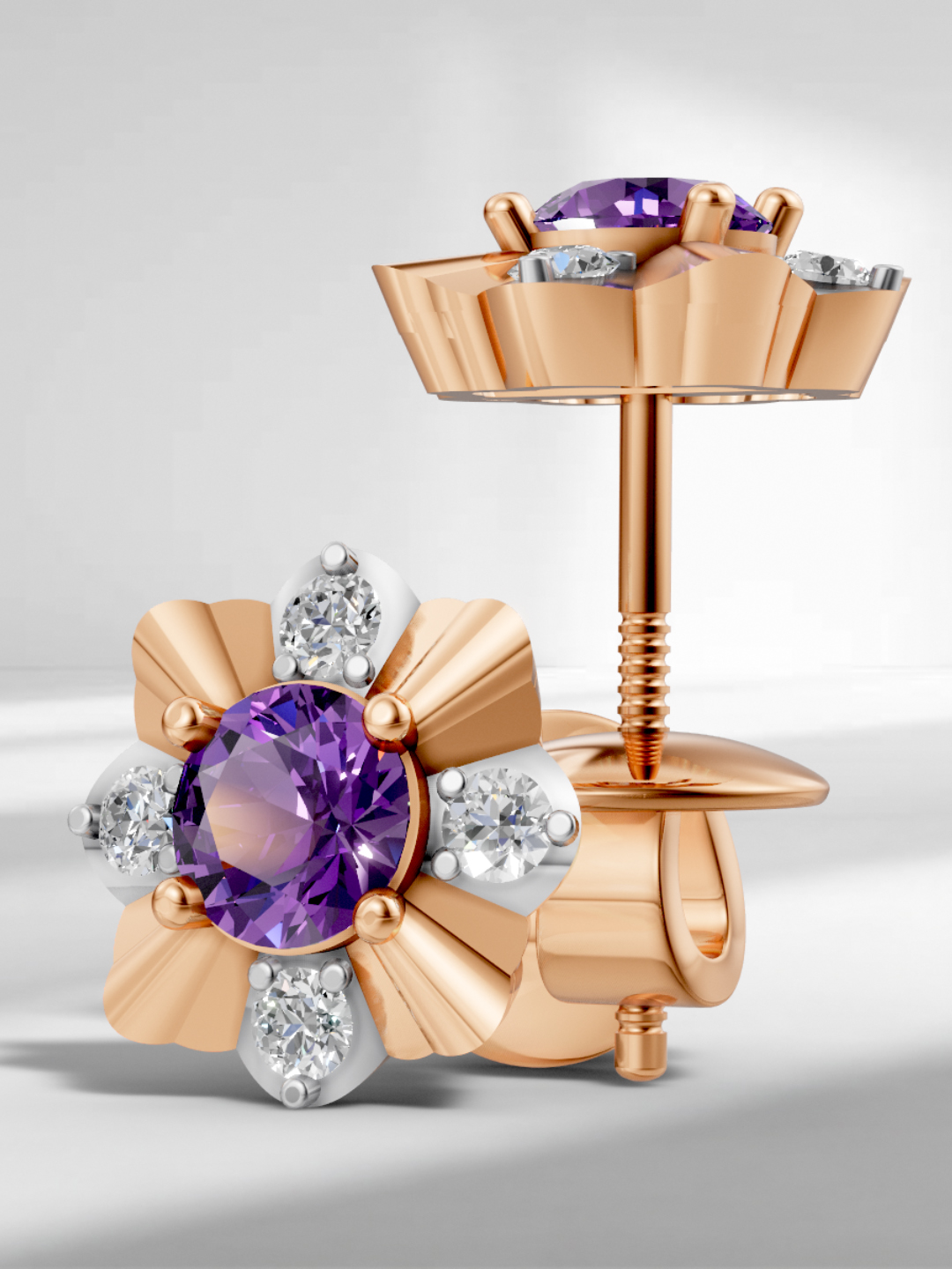 Sunlit grace amethyst studs - white gold & rose gold plated