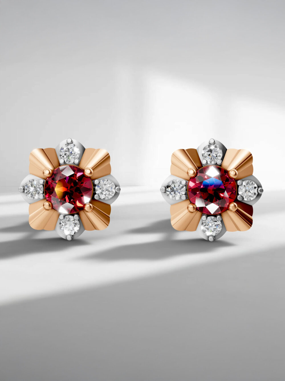 Sunlit grace ruby studs - white gold & rose gold plated
