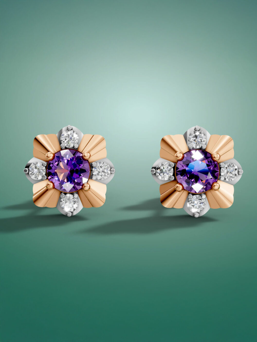 Sunlit grace amethyst studs - white gold & rose gold plated
