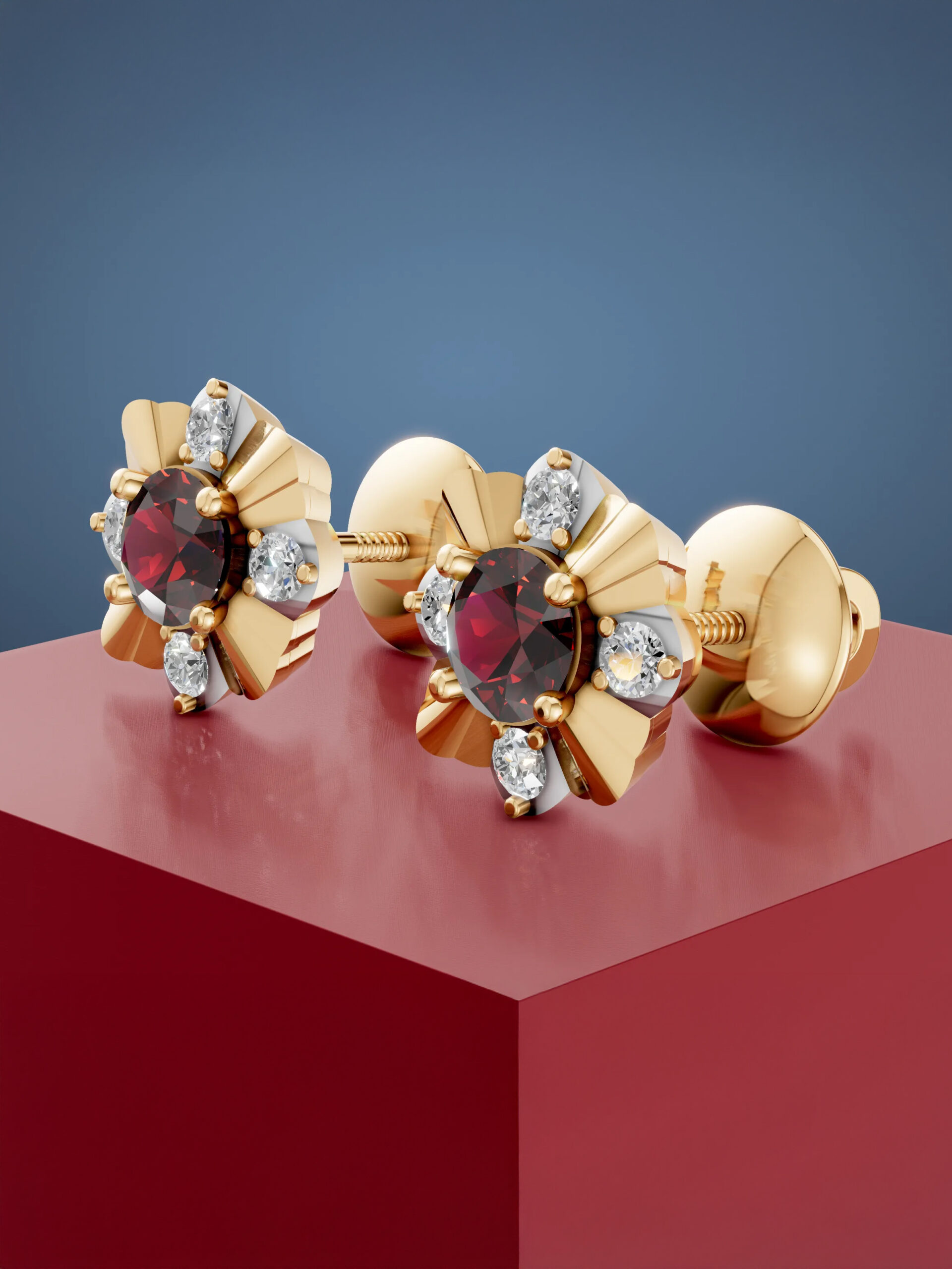 Classic petal garnet studs