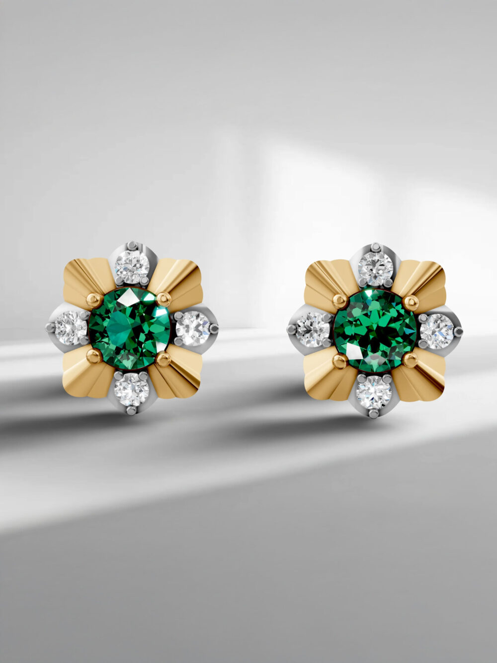 Classic petal emerald studs - white gold & gold plated
