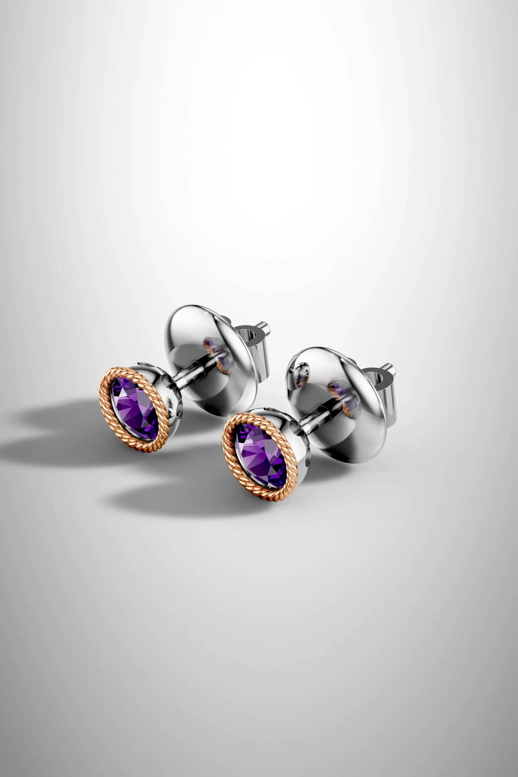 Sunlit grace rope amethyst halo earrings - white gold & rose gold plated