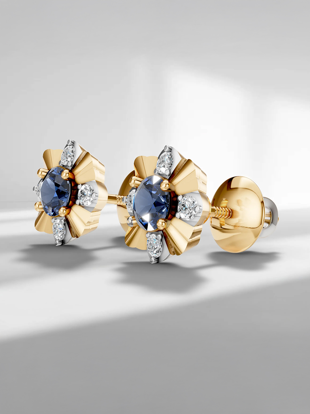 Classic petal sapphire studs - white gold & gold plated