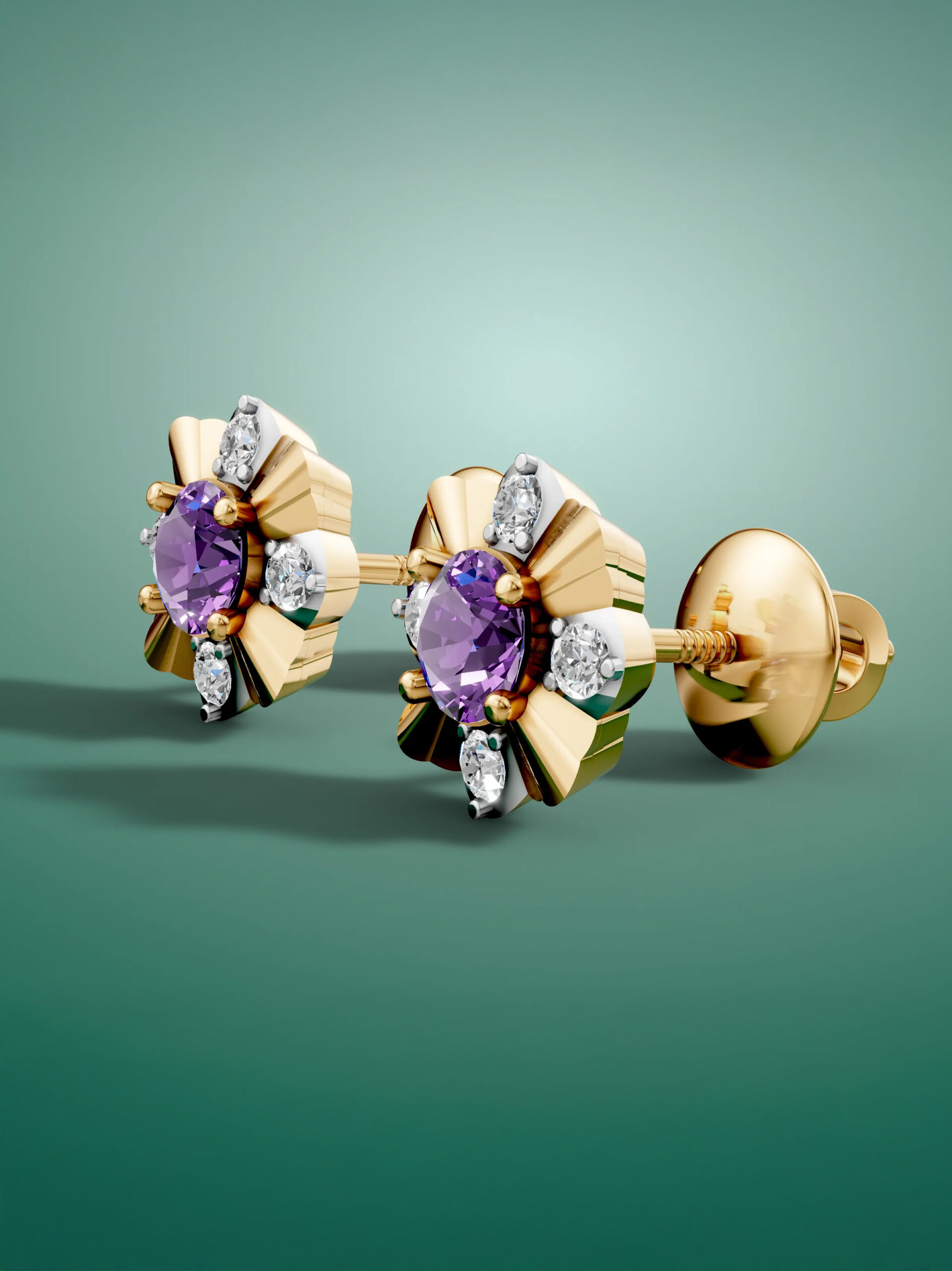 Classic petal amethyst studs - white gold & gold plated