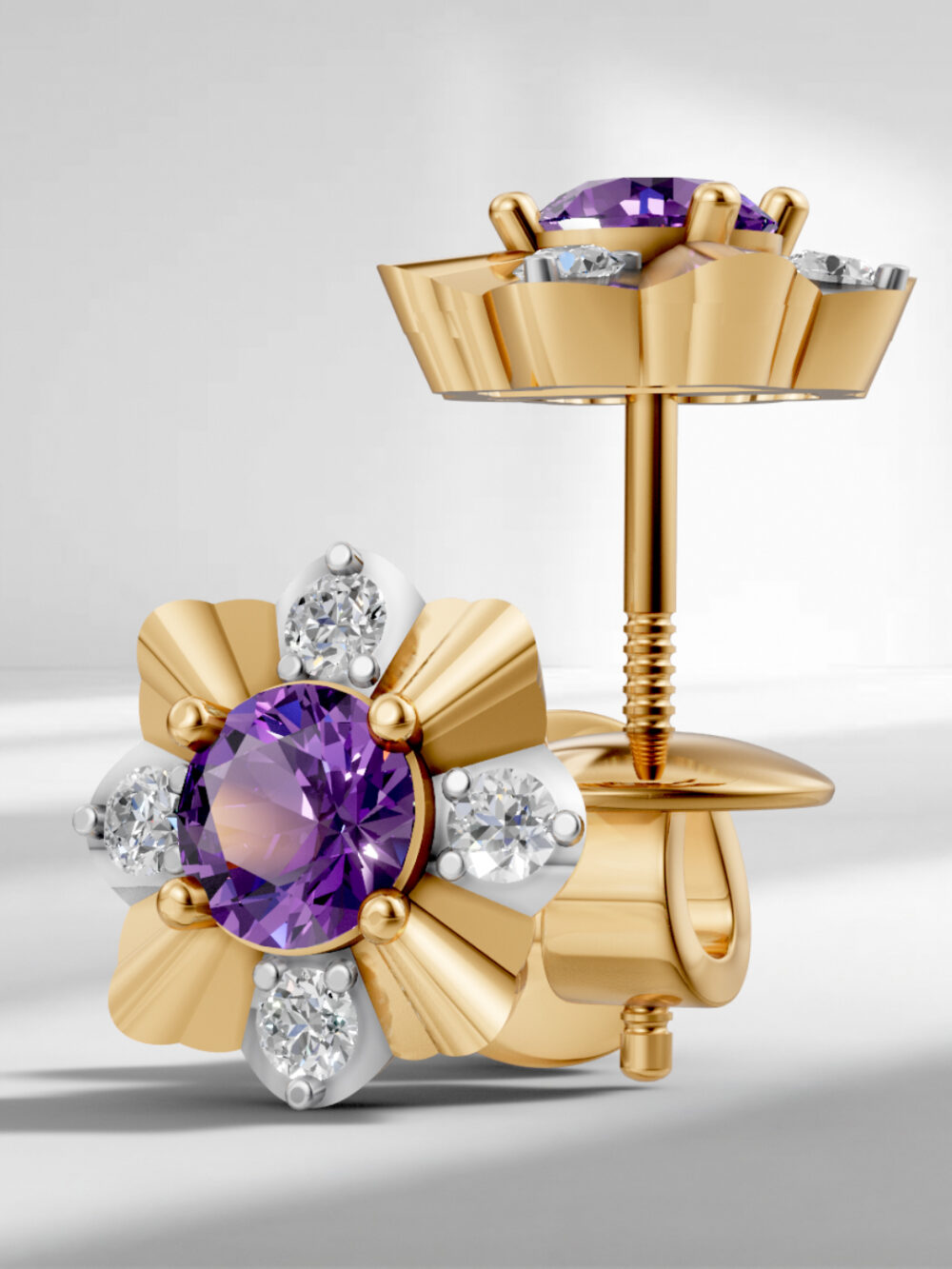 Classic petal amethyst studs - white gold & gold plated
