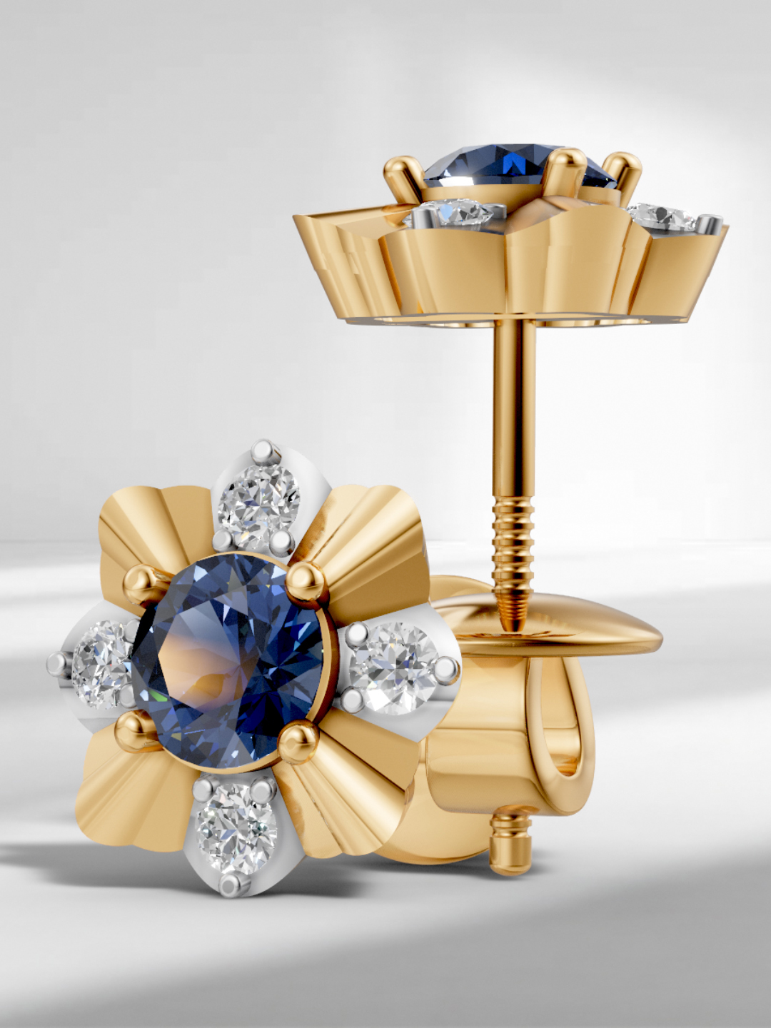Classic petal sapphire studs - white gold & gold plated