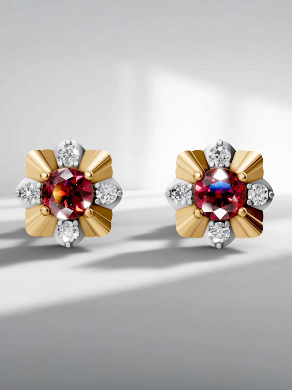 Classic petal ruby studs - white gold & gold plated