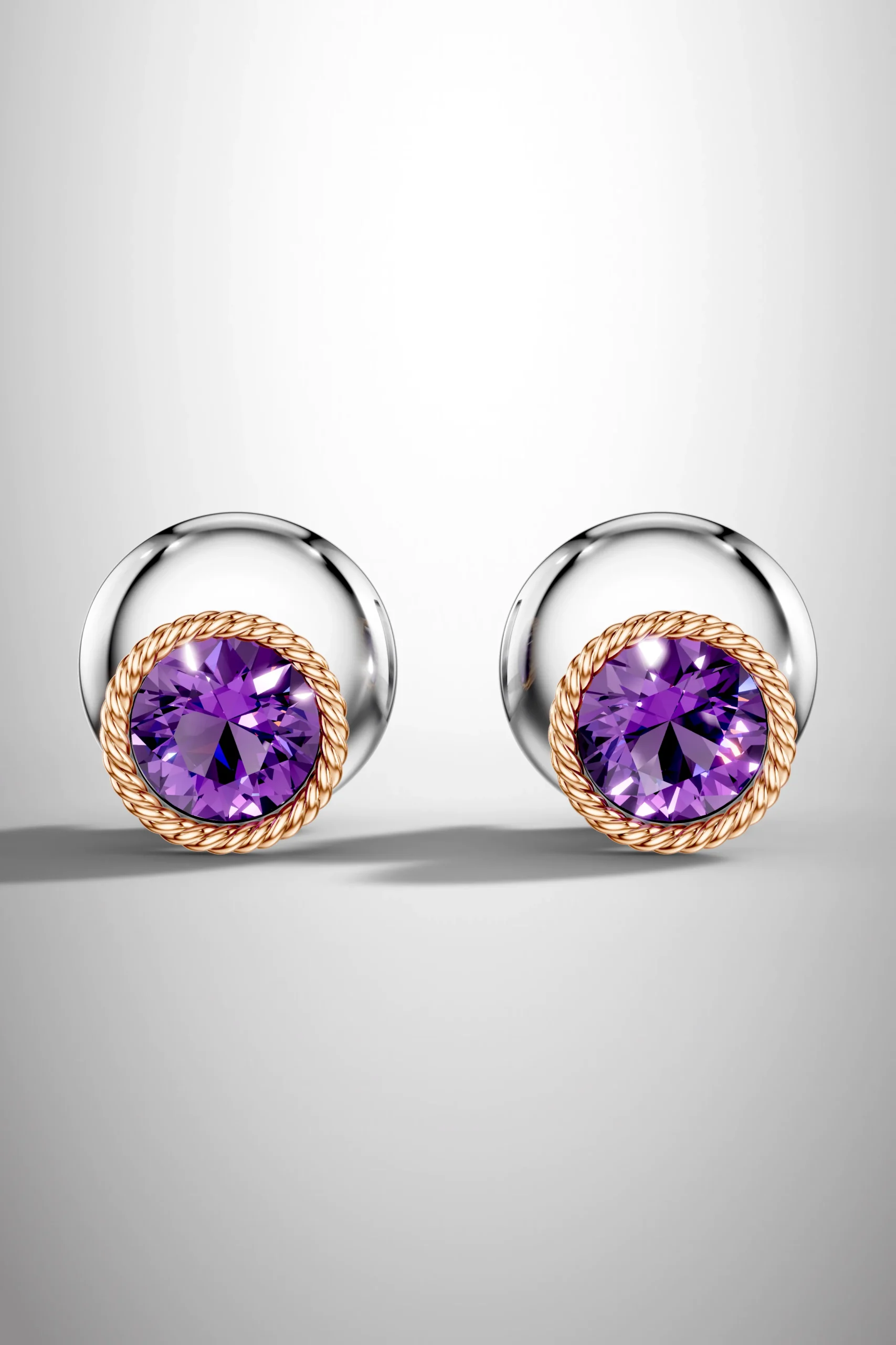 Sunlit grace rope amethyst halo earrings - white gold & rose gold plated