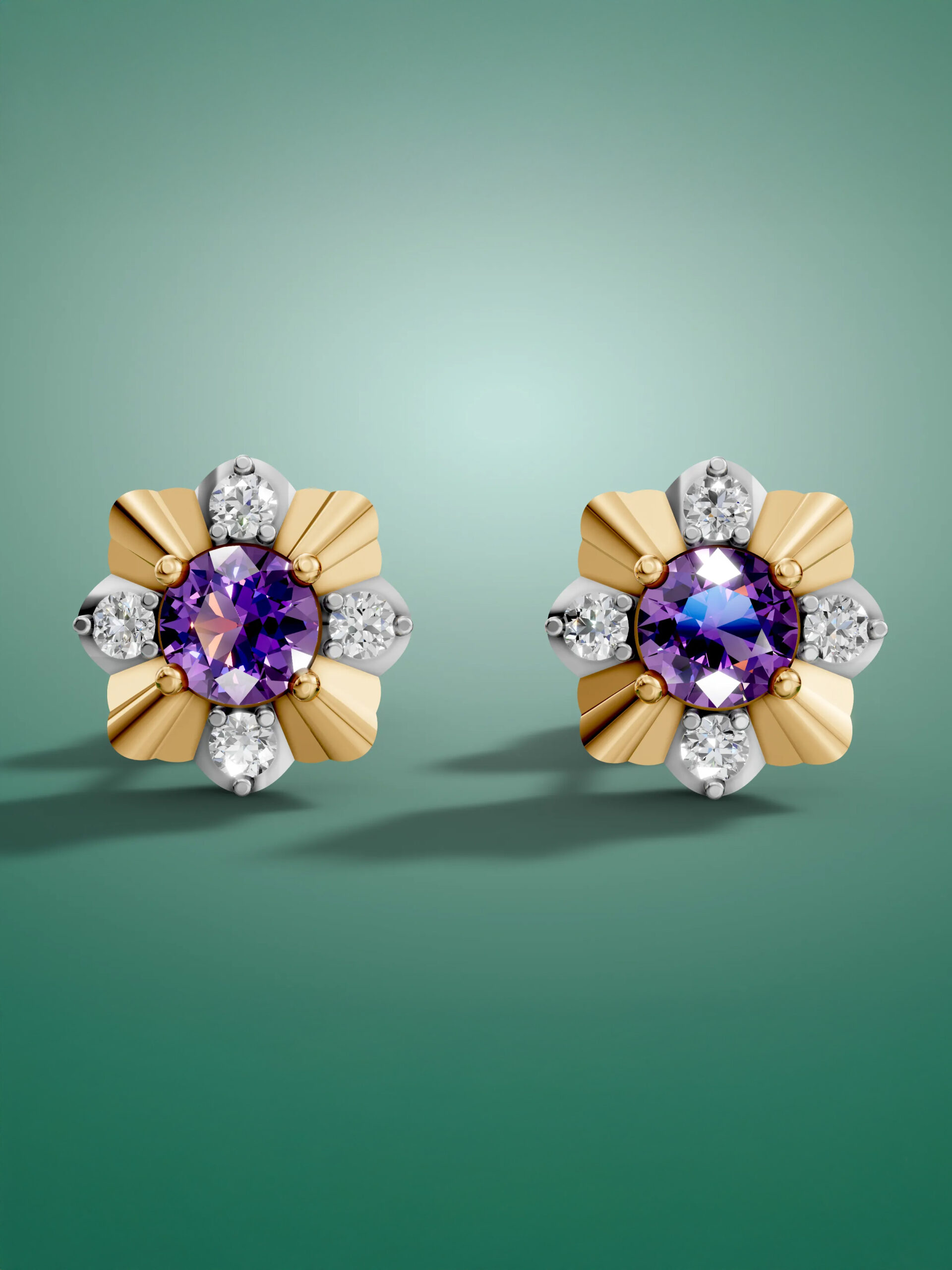 Classic petal amethyst studs - white gold & gold plated