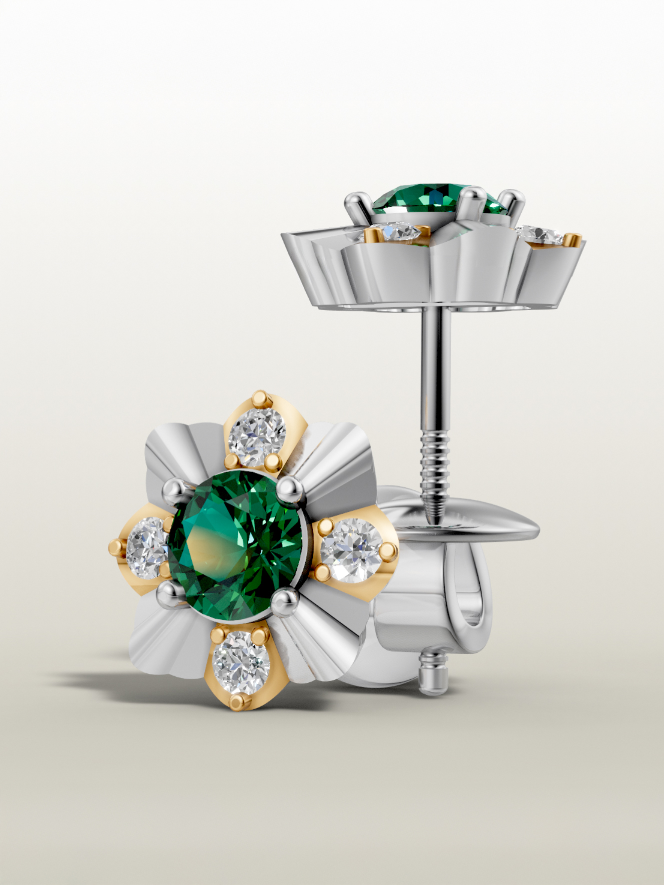 Bloom emerald studs - gold & white gold plated