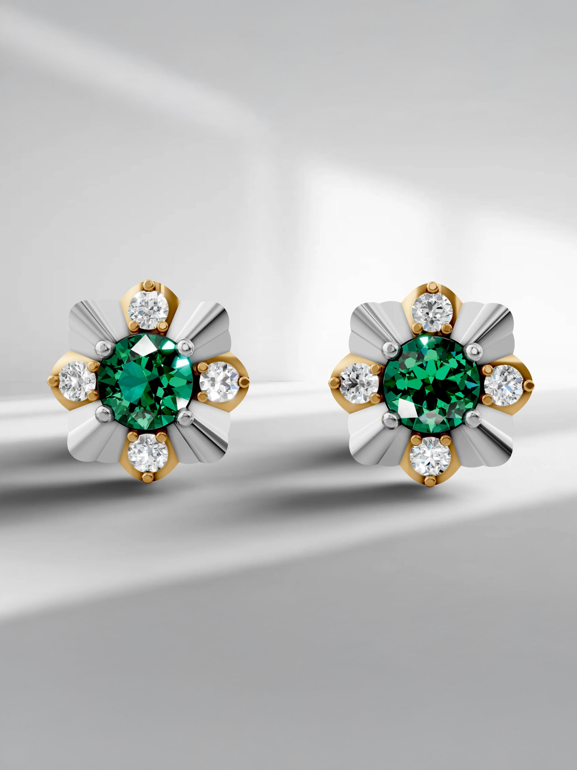 Bloom emerald studs - gold & white gold plated