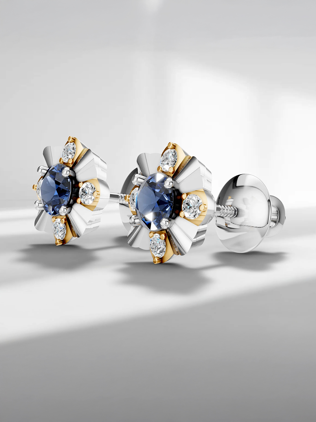 Royal bloom sapphire studs - gold & white gold plated