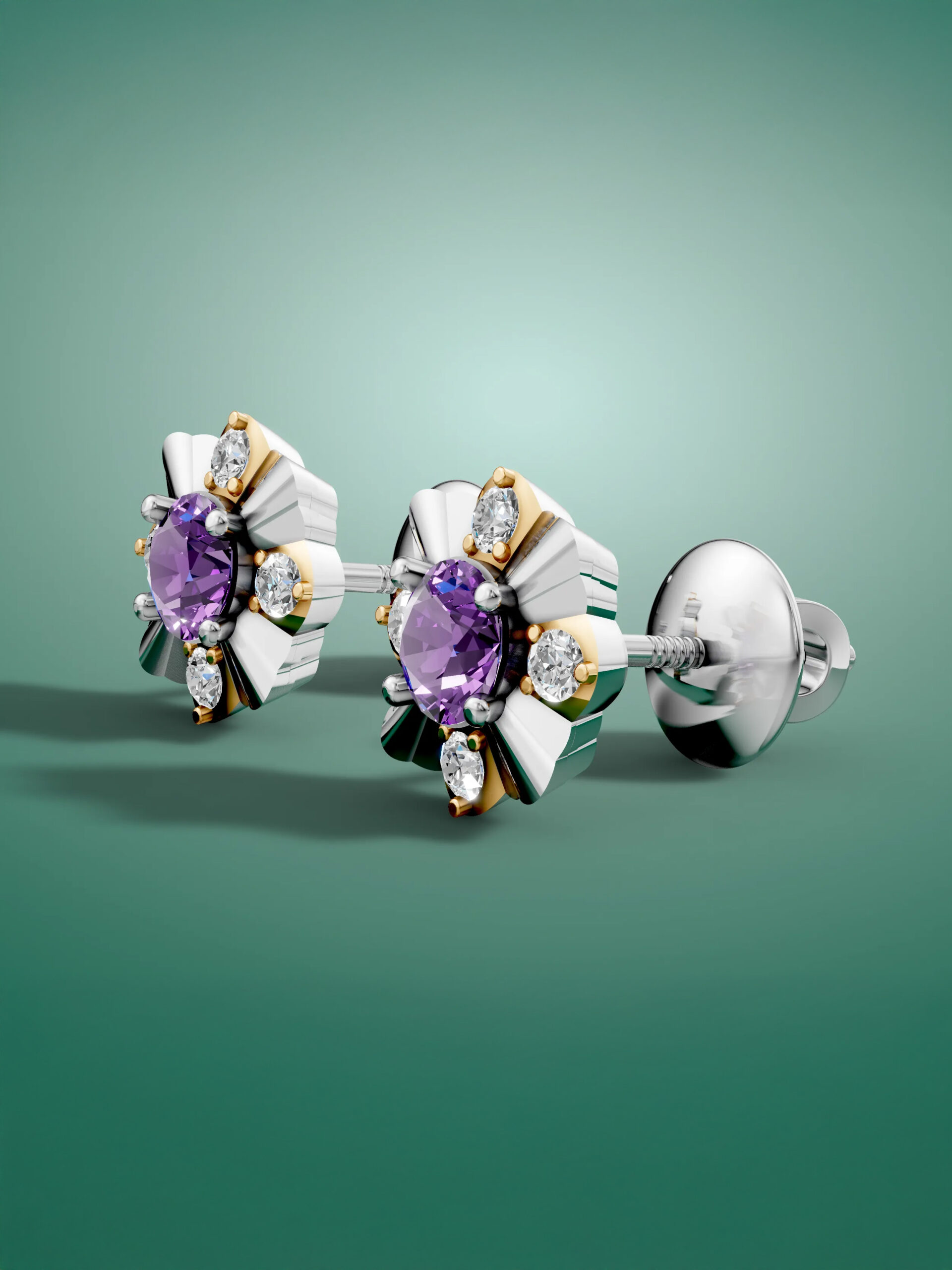 Royal bloom amethyst studs - gold & white gold plated