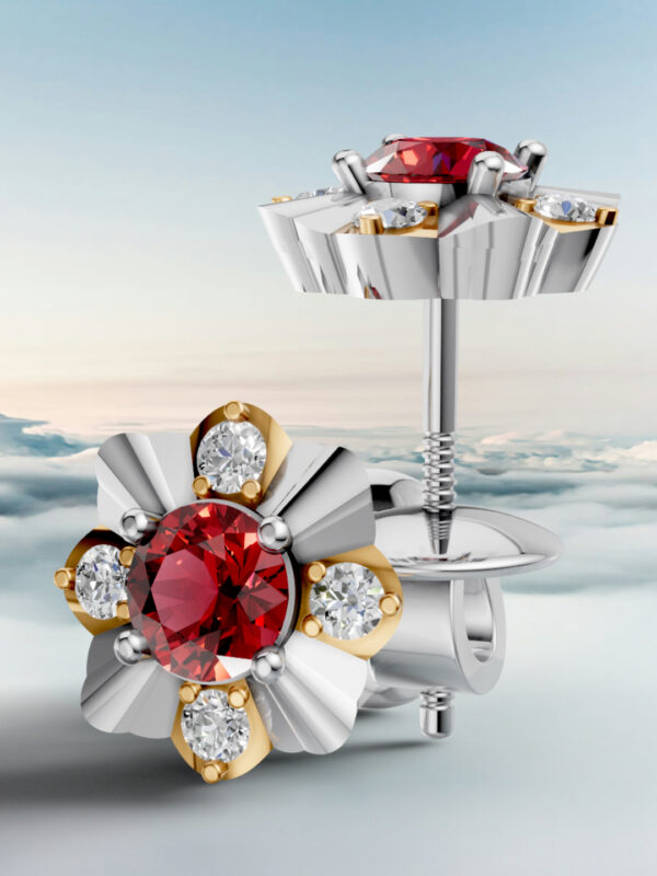 Ruby Flower Stud Earrings