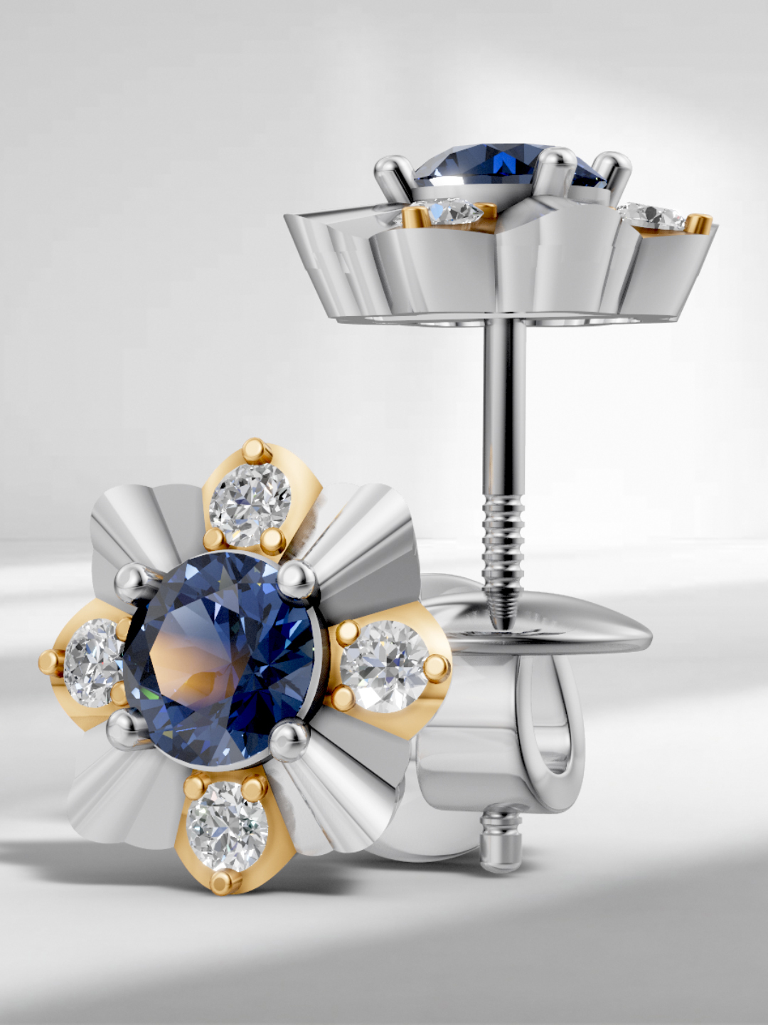 Royal bloom sapphire studs - gold & white gold plated