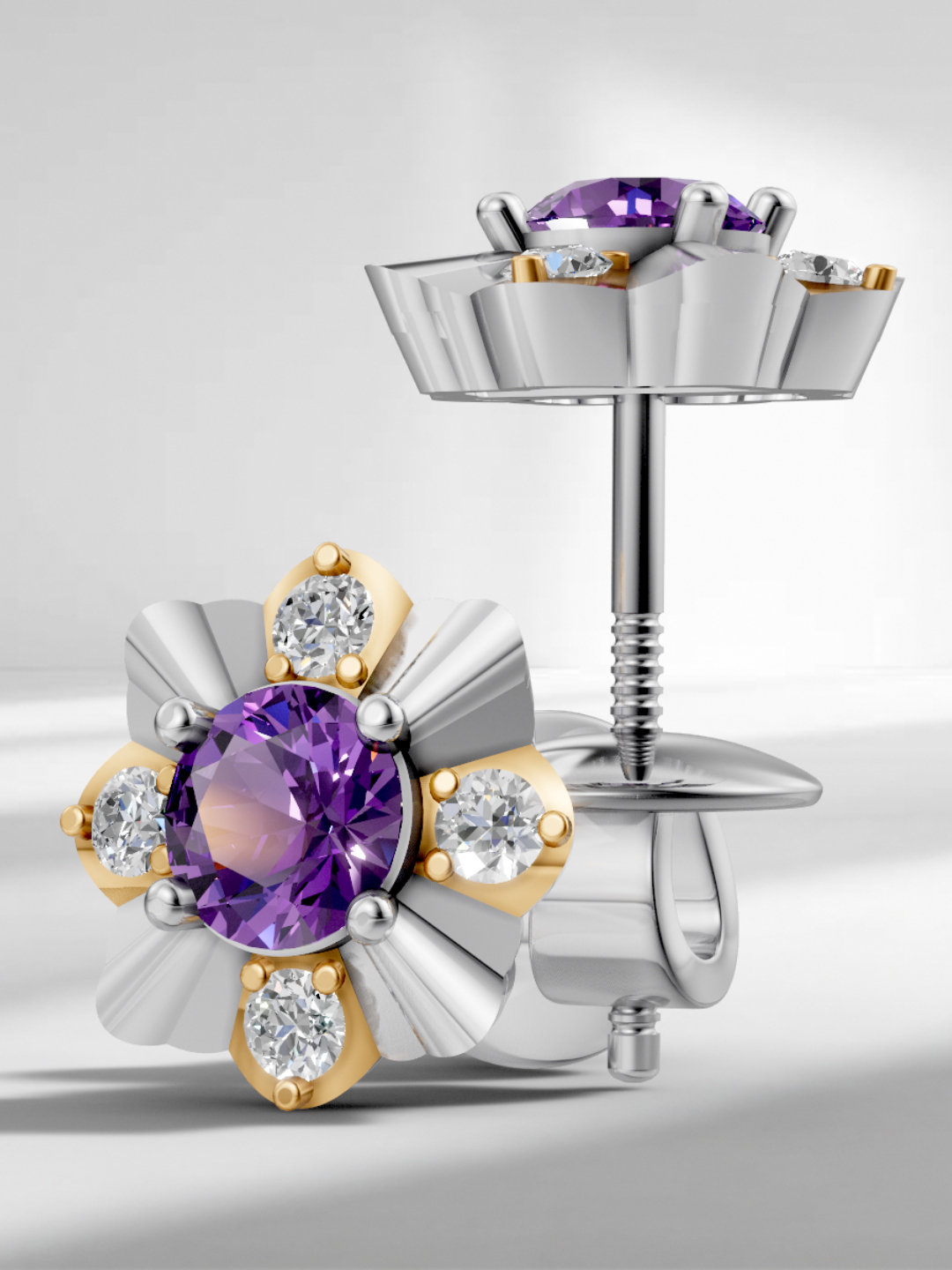 Royal bloom amethyst studs - gold & white gold plated