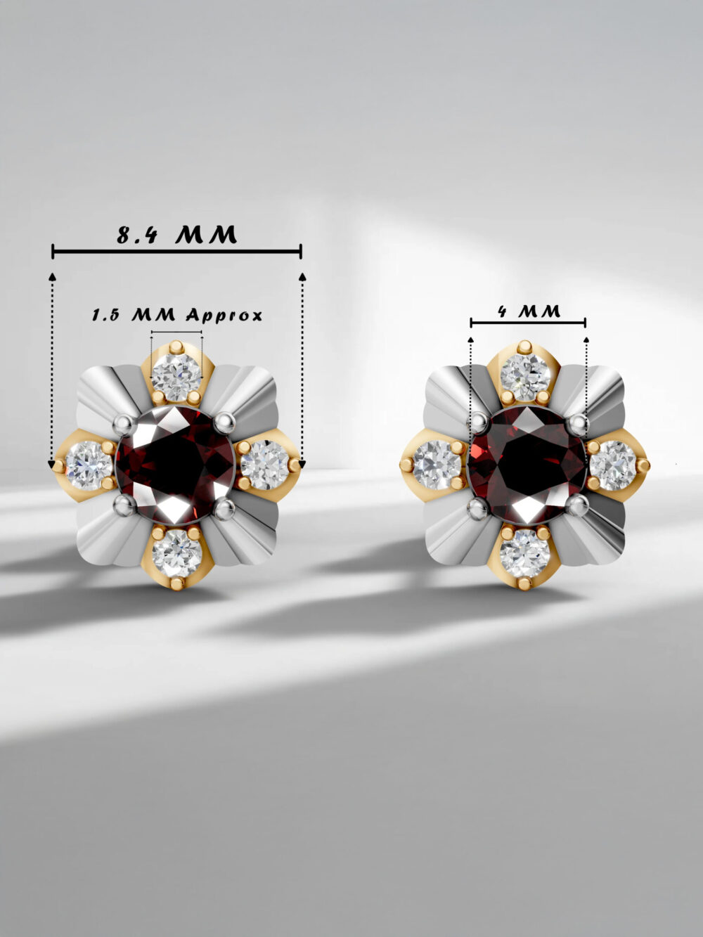 Rose elegance garnet studs with specs