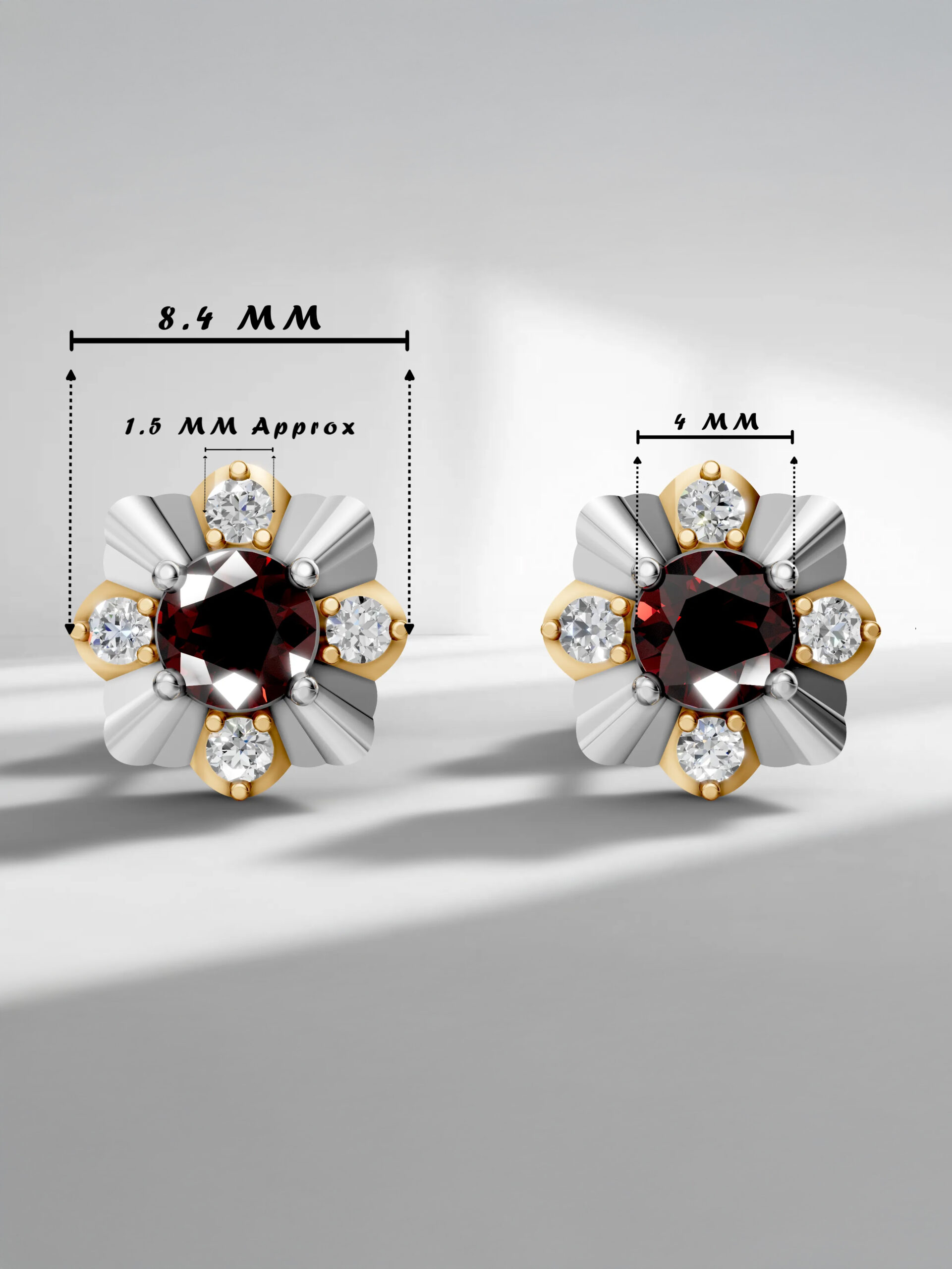 Rose elegance garnet studs with specs