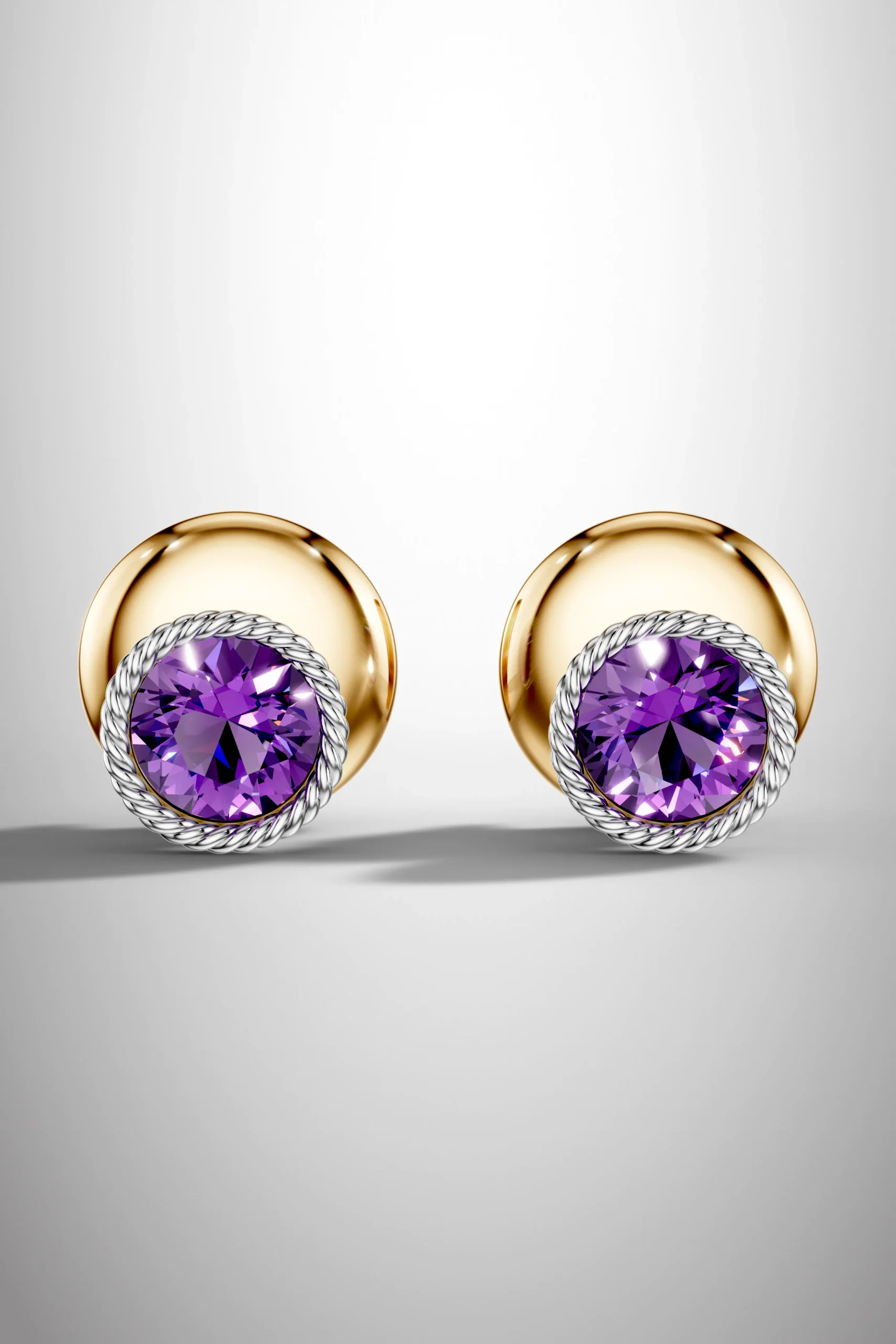 Royal bloom rope amethyst halo earrings - gold & white gold plated